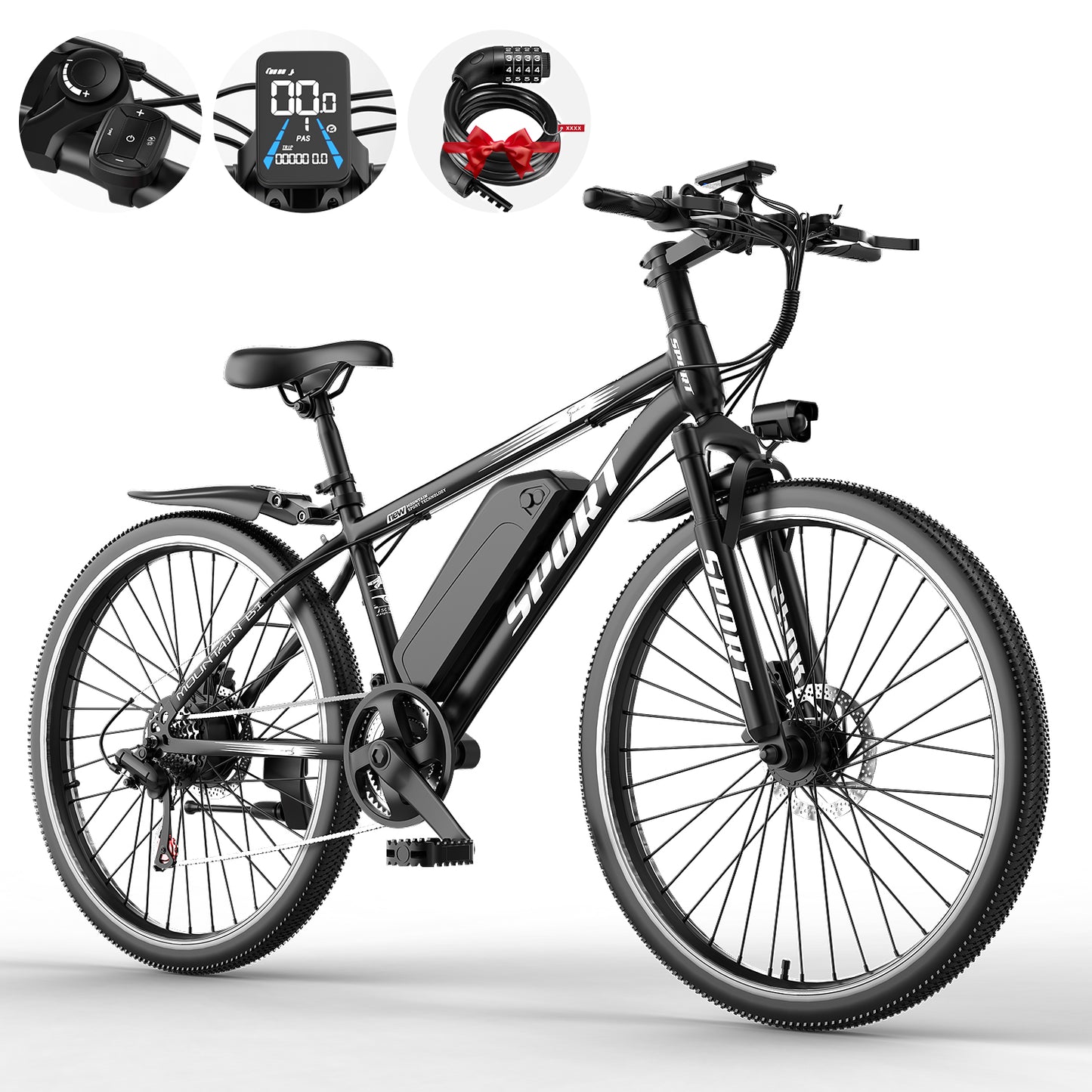 Adults 26'' Mountain Ebike 48V 10.4A 750W Peak Motor 21-Speed Gears LCD Display Electric Bicycle For Commuting And Short Trips Bikes