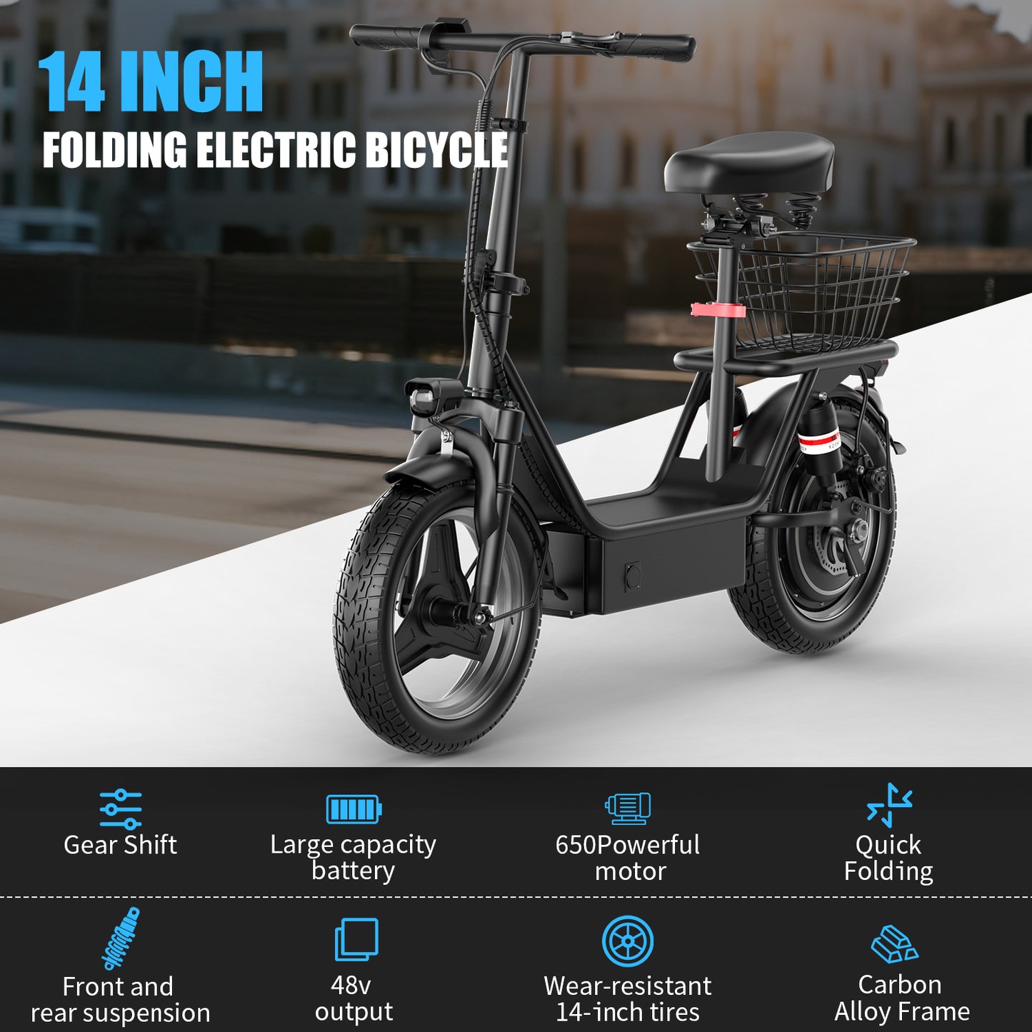 1200W Peak Electric Scooter with Basket or Box(Removable), 48V 15AH Peak Motor, Top Speed25 MPH, 25-30Mile, Adult Wide PedalEscooter with Seating Capacity of 365LBS