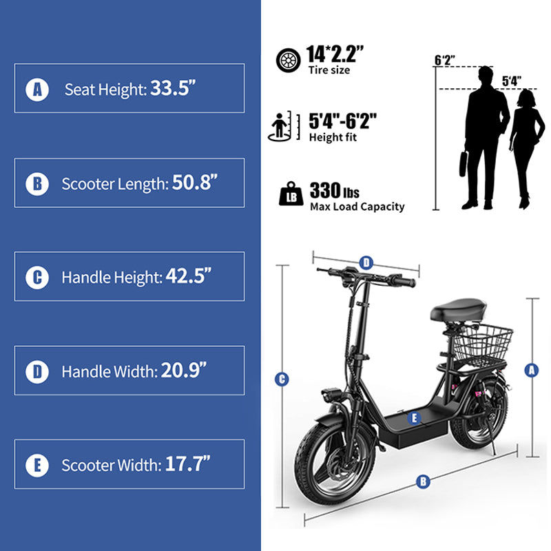 ASKGO K10 Electric Scooter with Seat,1200W Peak Motor 48V 15AH Commuter Scooter, 25Mph Escooter with basket (Removable),UL2722,Grocery Ebike, shopping Ebike, pet Ebike