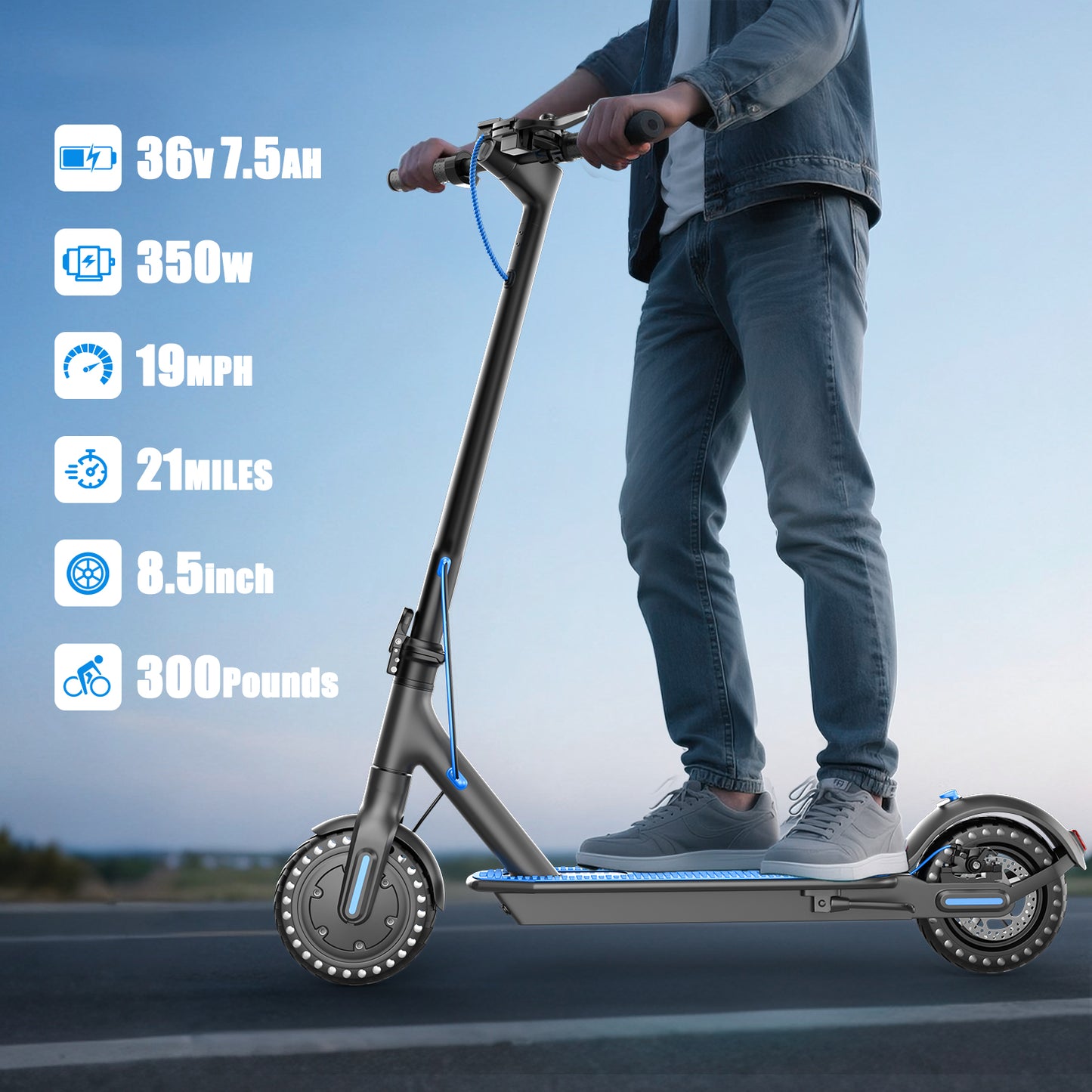 ASKGO Electric Scooter for Adults, 350W Motor, 21Miles Range, 19 Mph, 8.5" Tires, Folding Commuter E Scooter with Dual Suspension and Braking System and App,Maximum load 265 lbs