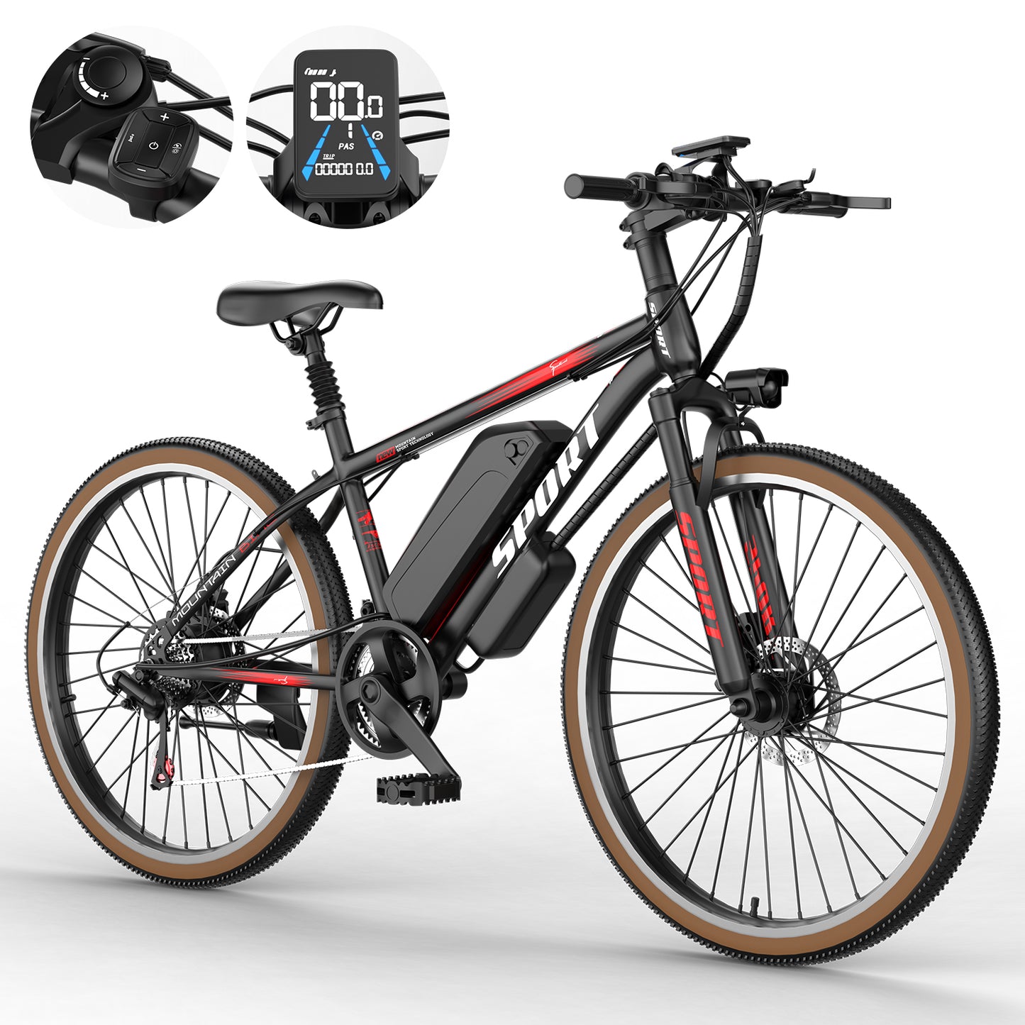 Adults 26'' Mountain Ebike 36V 10.4A 500W Peak Motor 21-Speed Gears LCD Display Electric Bicycle For Commuting And Short Trips Bikes