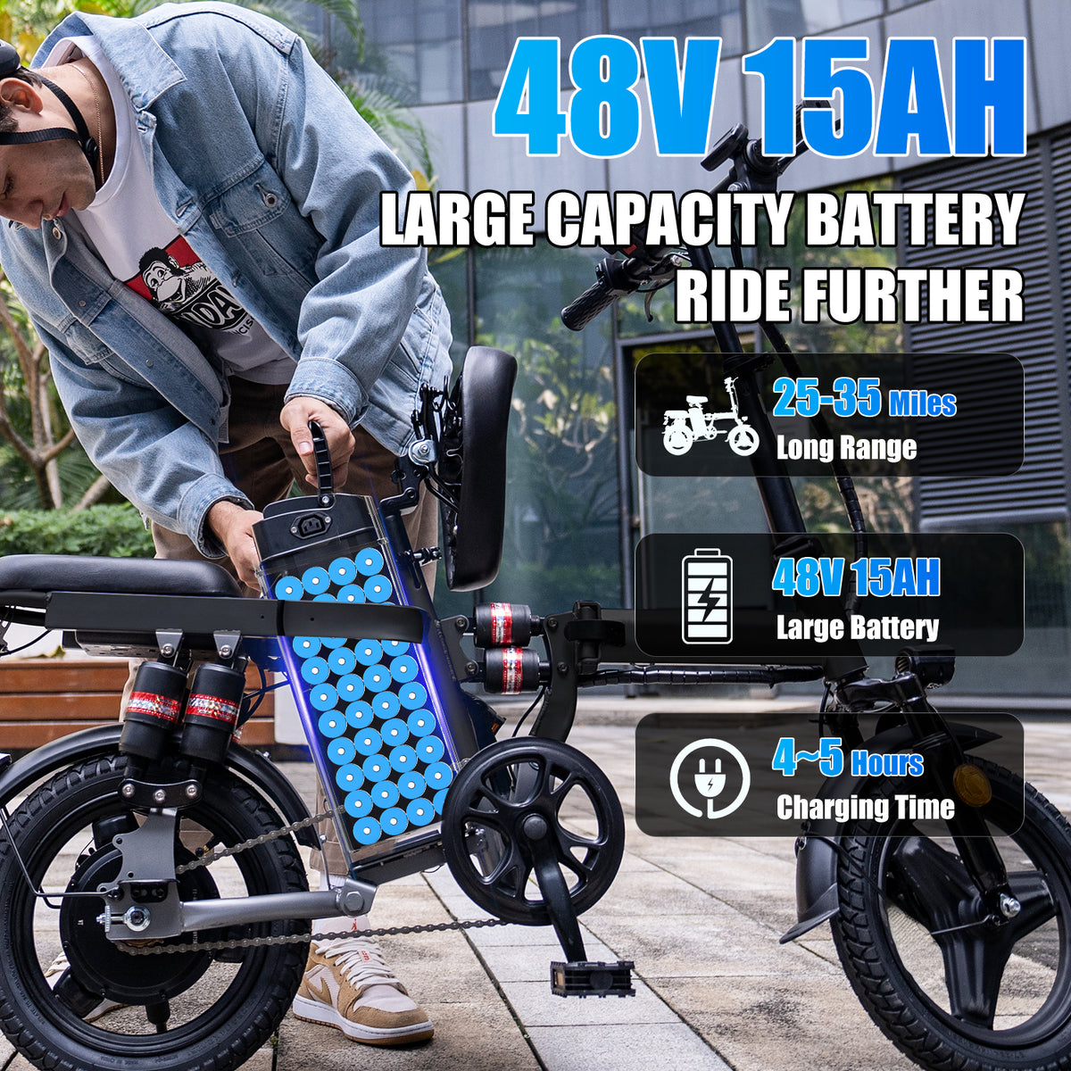 ASKGO F12 1200W Peak Motor ,Folding Electric Bike for Adults Teens ,14'' Commuting Bike, Max 30MPH/35 Miles E-Bike ,3 Speed Double Mini Electric Bike, UL2849