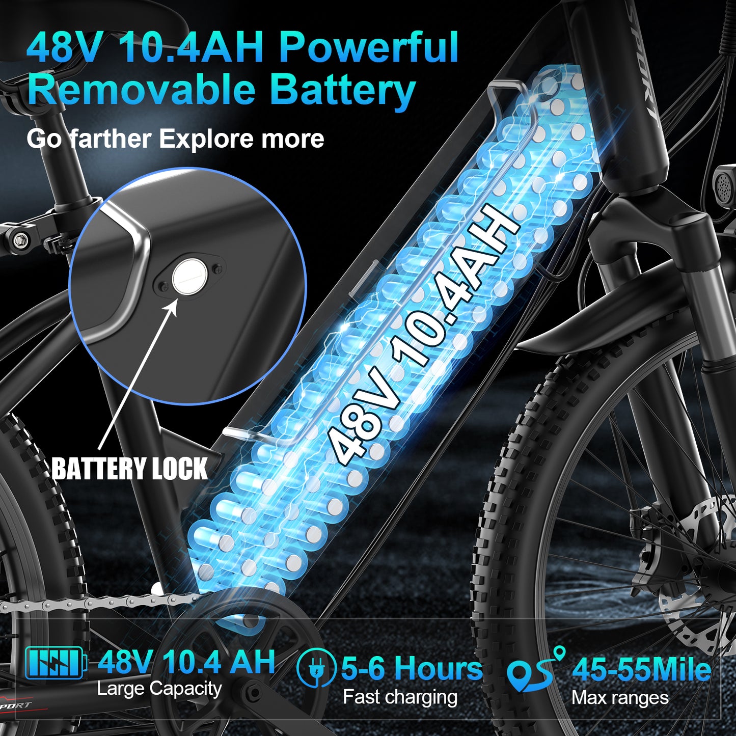 ASKGO F26 Electric Bike for Adults, 26" Electric Mountain Bike with 750W Peak Motor, Max 55Miles 28MPH Electric Bicycles, Removable Battery, Dual Disc Brakes