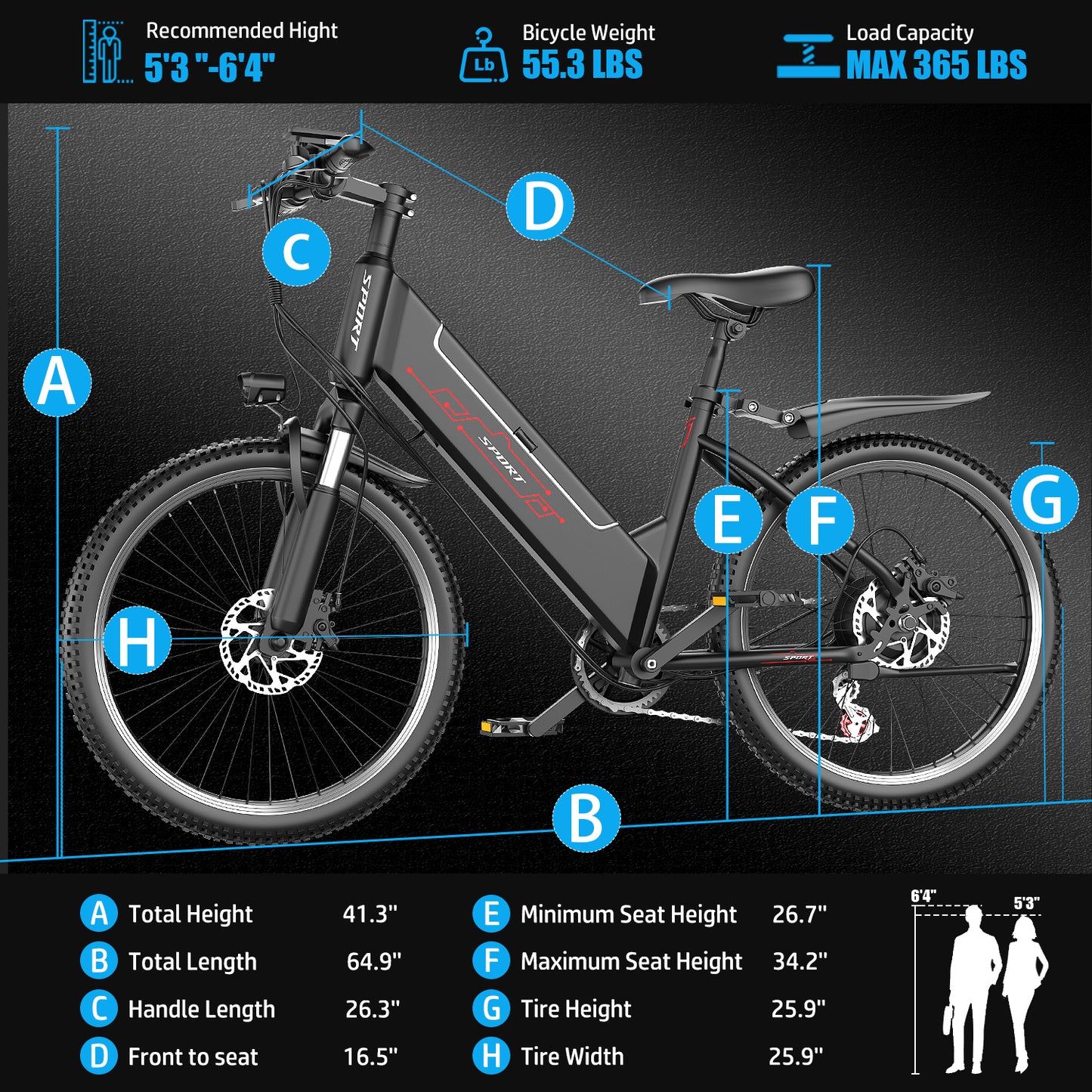 ASKGO F26 Electric Bike for Adults, 26" Electric Mountain Bike with 750W Peak Motor, Max 55Miles 28MPH Electric Bicycles, Removable Battery, Dual Disc Brakes
