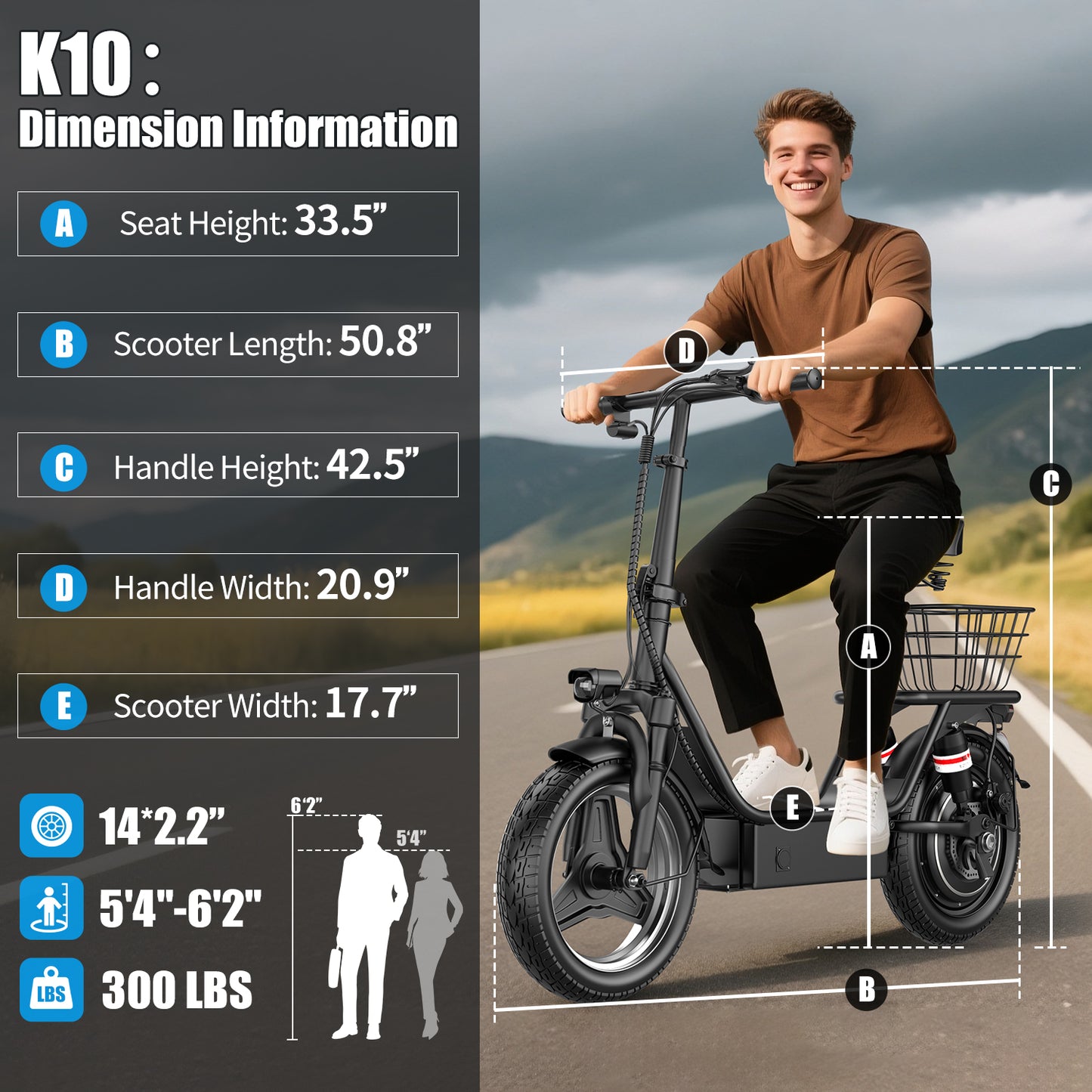 1200W Peak Electric Scooter with Basket or Box(Removable), 48V 15AH Peak Motor, Top Speed25 MPH, 25-30Mile, Adult Wide PedalEscooter with Seating Capacity of 365LBS