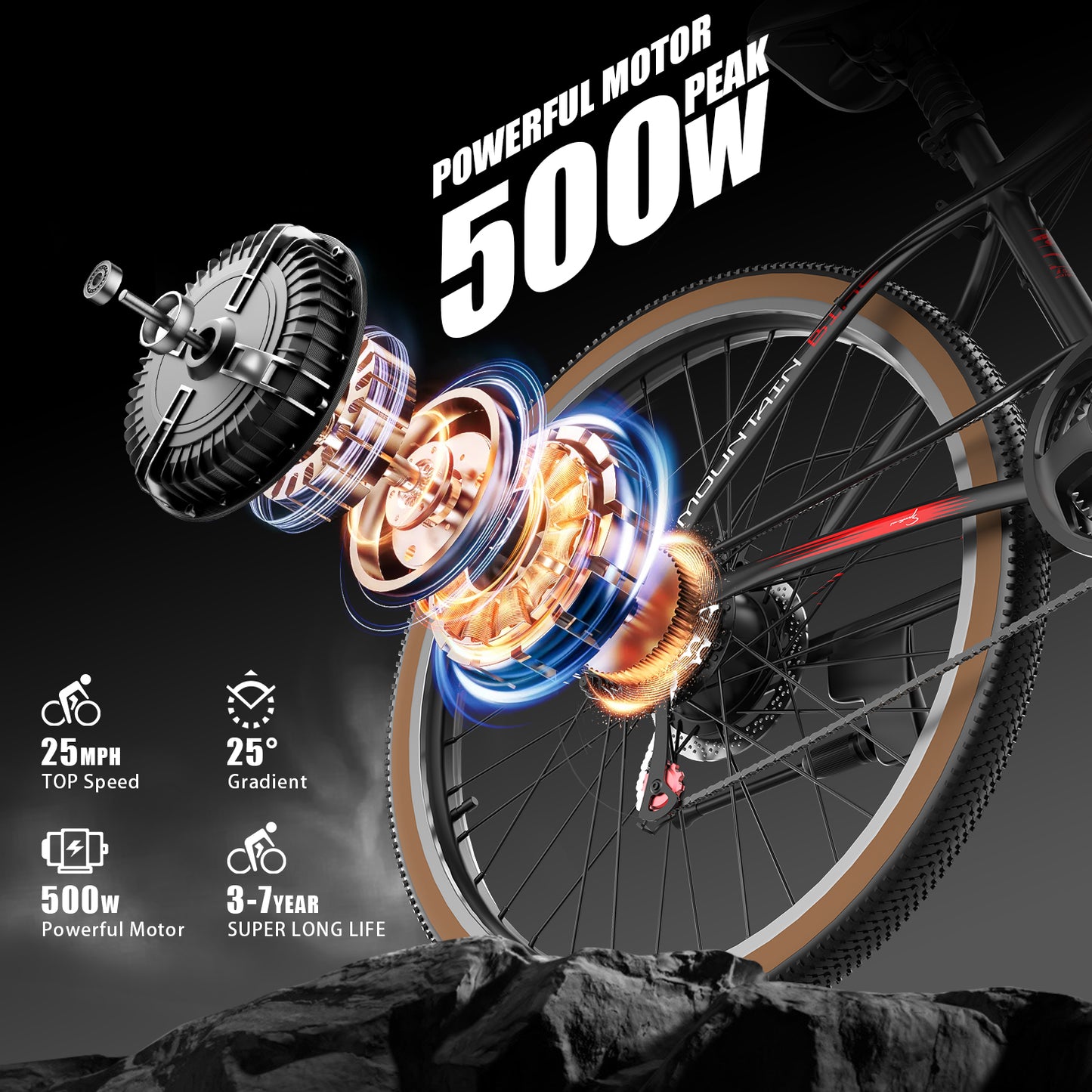 Adults 26'' Mountain Ebike 36V 10.4A 500W Peak Motor 21-Speed Gears LCD Display Electric Bicycle For Commuting And Short Trips Bikes