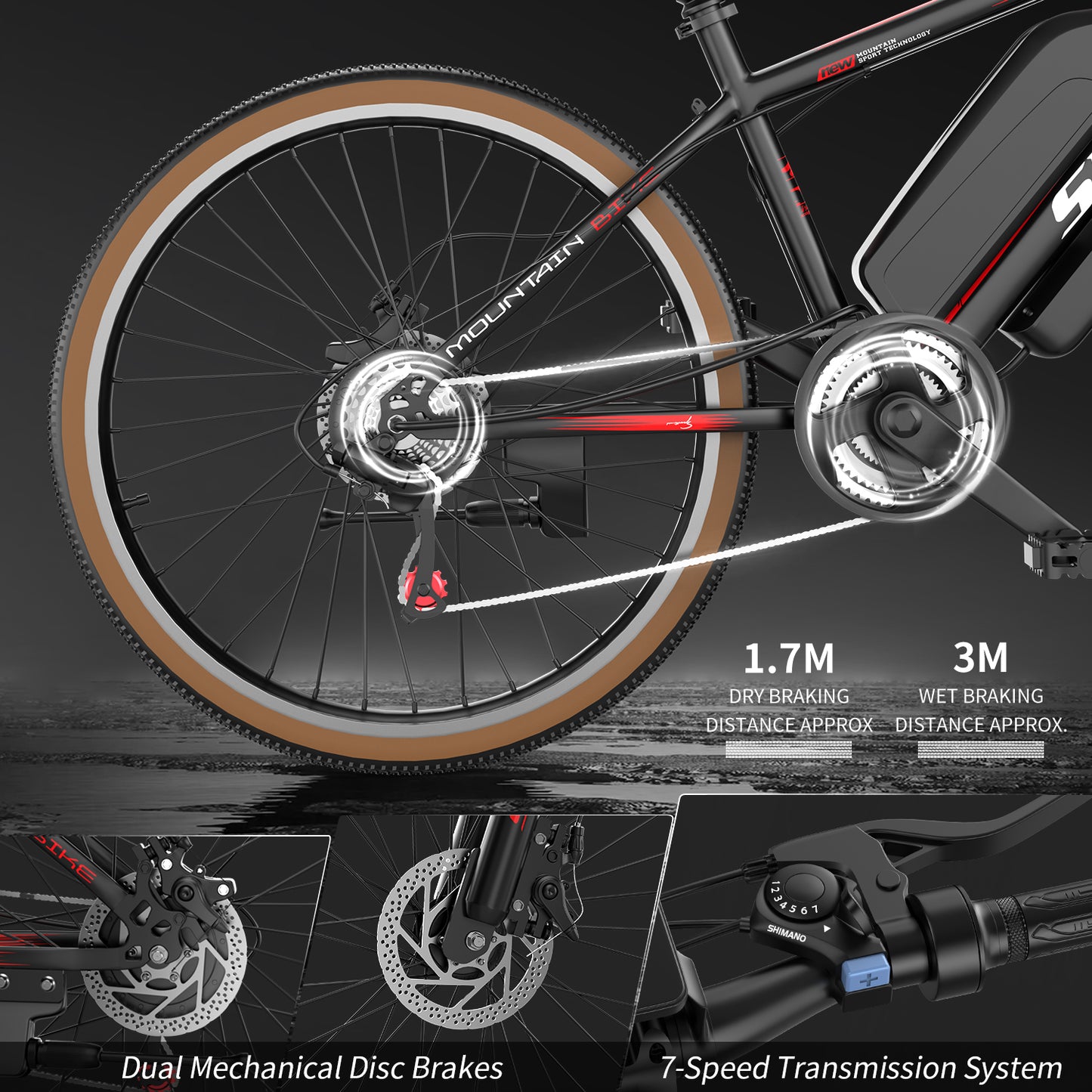 Adults 26'' Mountain Ebike 36V 10.4A 500W Peak Motor 21-Speed Gears LCD Display Electric Bicycle For Commuting And Short Trips Bikes