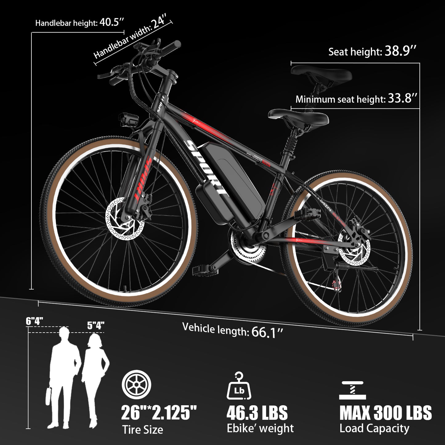 Adults 26'' Mountain Ebike 36V 10.4A 500W Peak Motor 21-Speed Gears LCD Display Electric Bicycle For Commuting And Short Trips Bikes