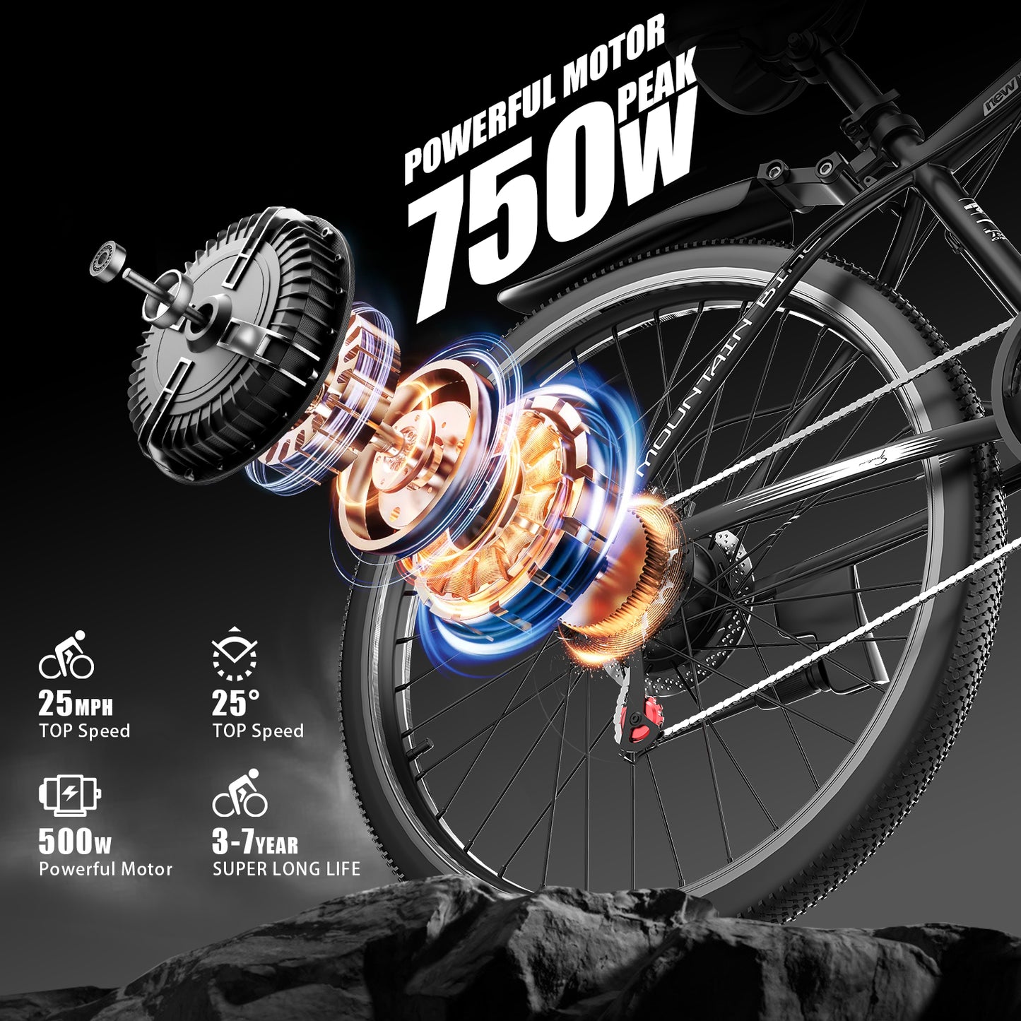 Adults 26'' Mountain Ebike 48V 10.4A 750W Peak Motor 21-Speed Gears LCD Display Electric Bicycle For Commuting And Short Trips Bikes