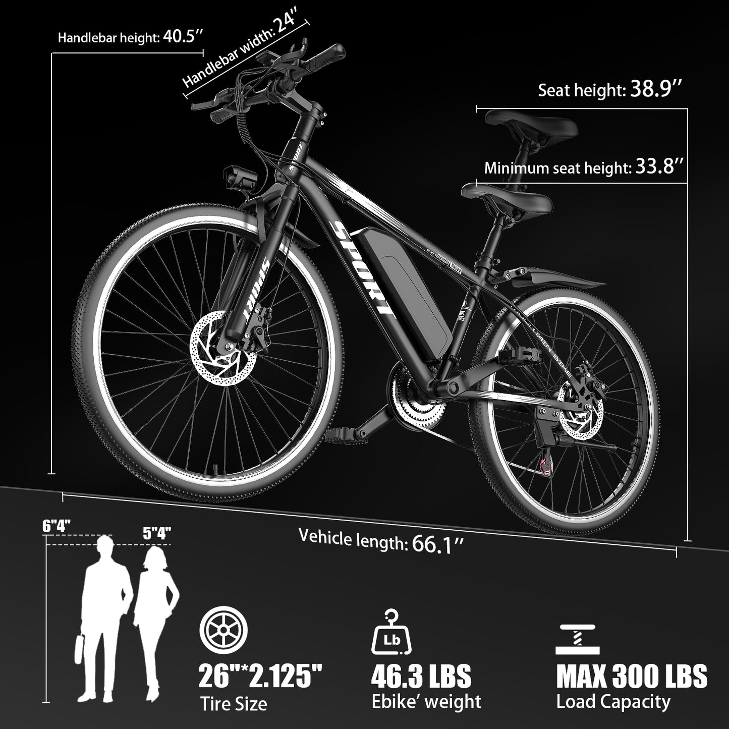 Adults 26'' Mountain Ebike 48V 10.4A 750W Peak Motor 21-Speed Gears LCD Display Electric Bicycle For Commuting And Short Trips Bikes