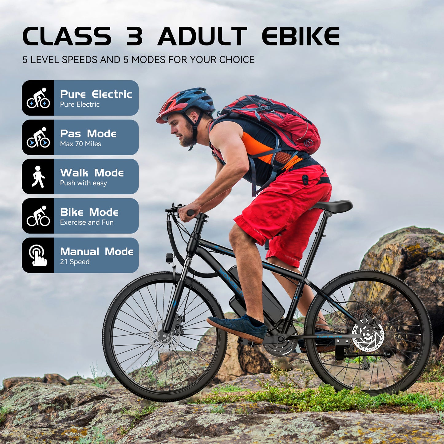 Adults 26'' Mountain Ebike 48V 10.4A 750W Peak Motor 21-Speed Gears LCD Display Electric Bicycle For Commuting And Short Trips Bikes