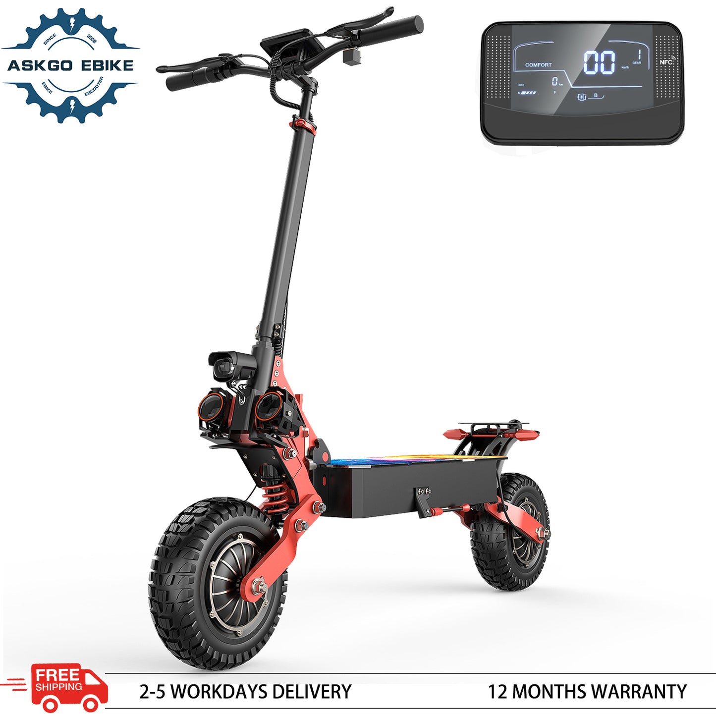 ASKGO K6 Pro Electric Scooter, 2000W Dual Motor, 11" Off Road Tires, 45mph 40Miles Range