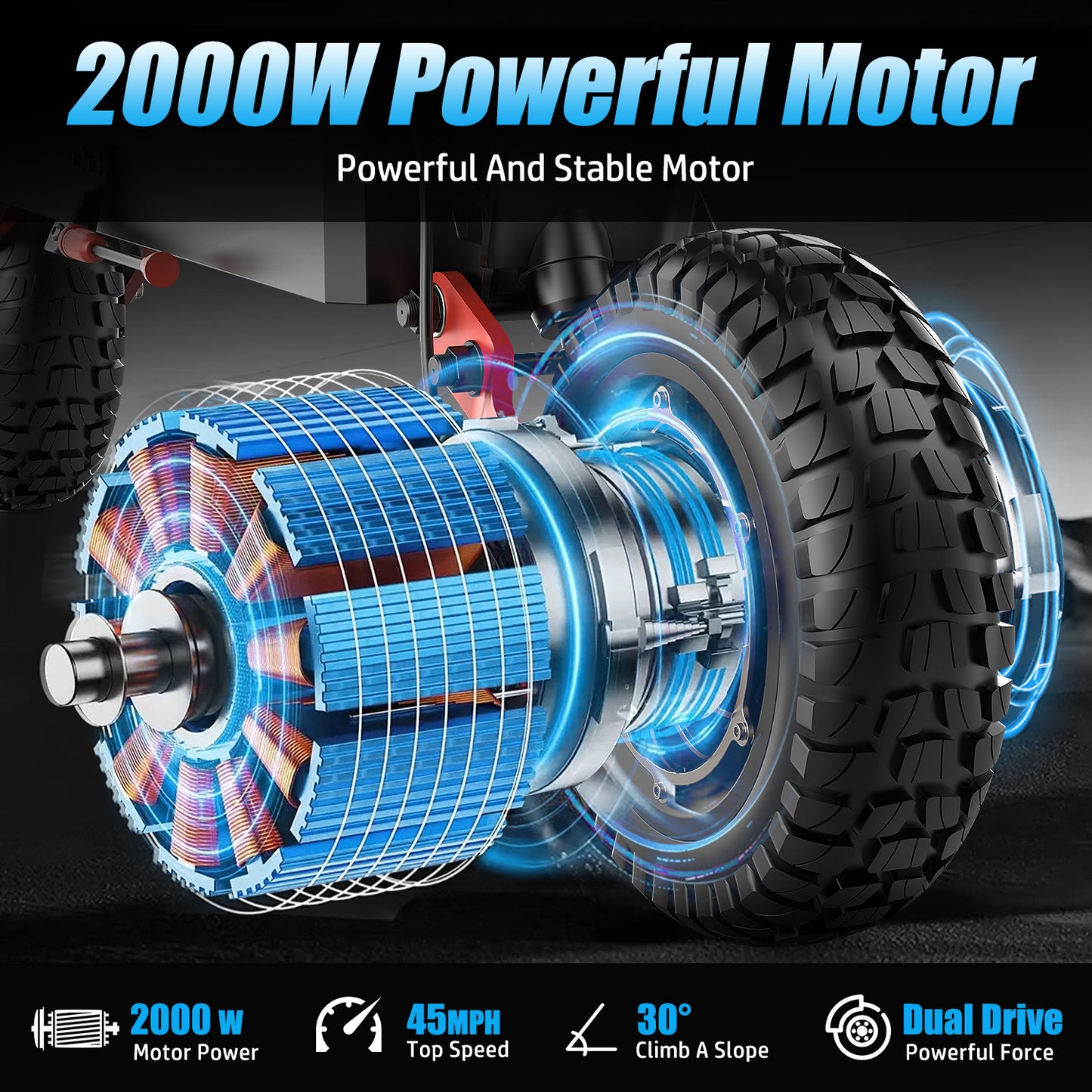 ASKGO K6 Pro Electric Scooter, 2000W Dual Motor, 11" Off Road Tires, 45mph 40Miles Range