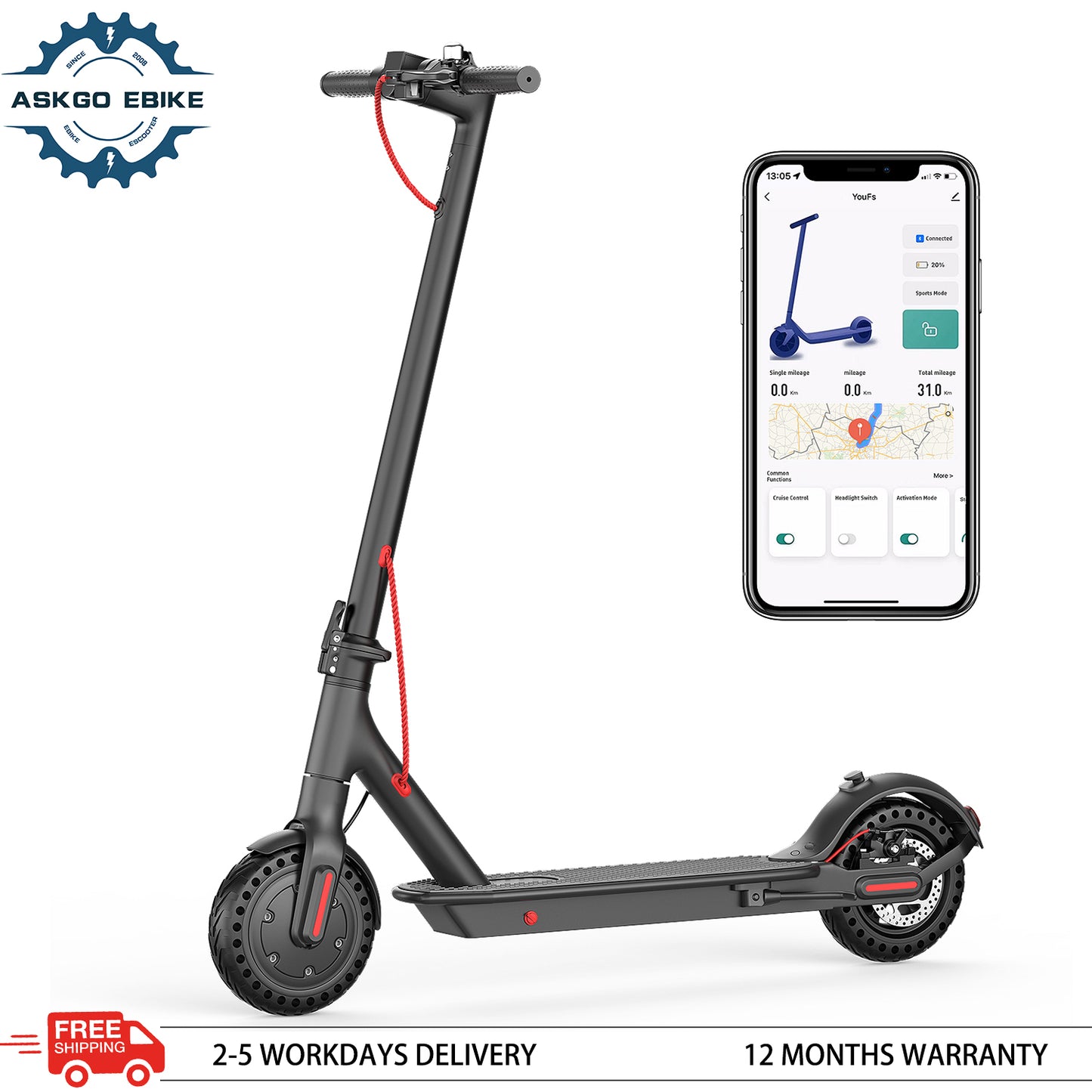 ASKGO S5 Folding Commuter Electric Scooter for Adults With 350W Motor, 21Miles Range, 19 Mph, 8.5" Tires