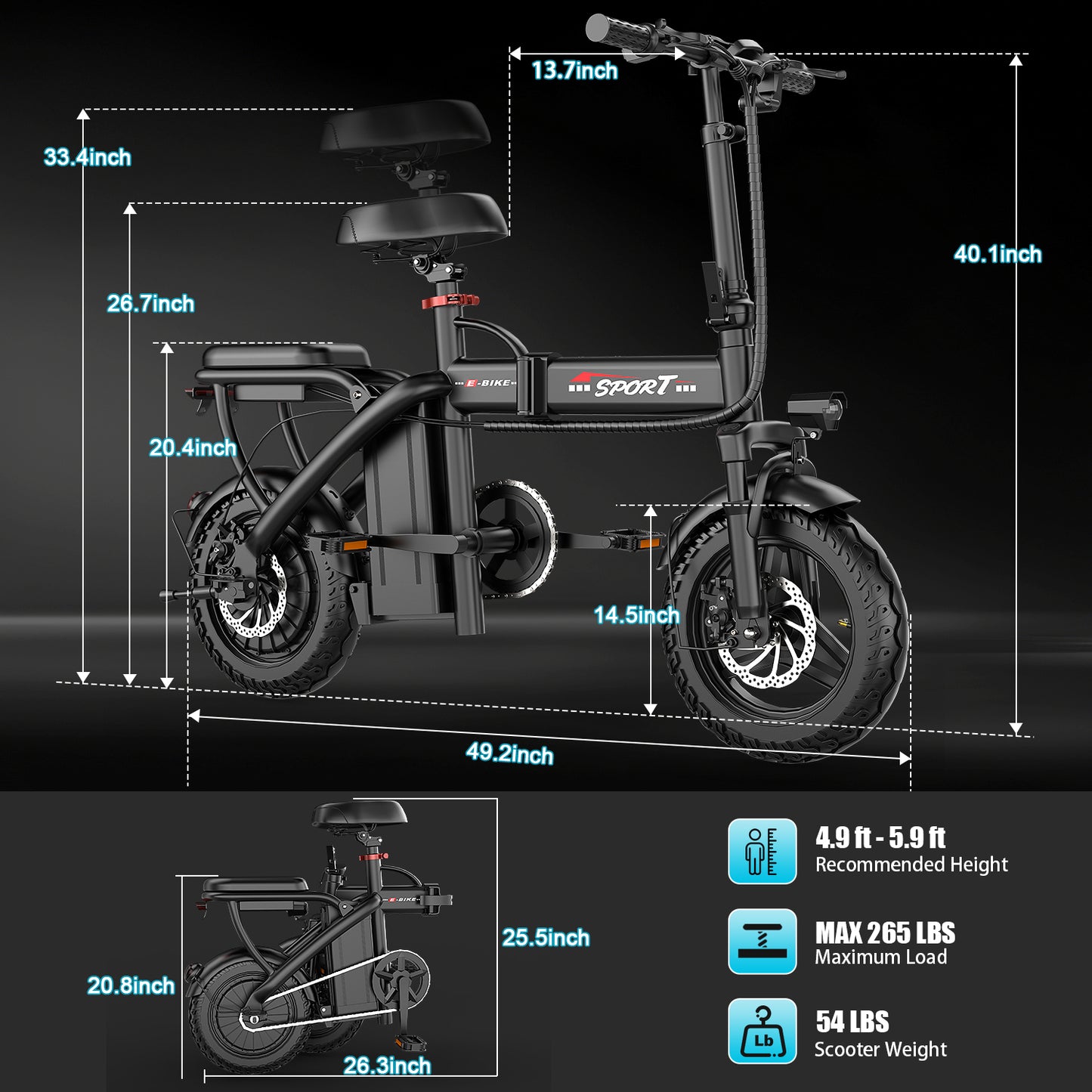 ASKGO Electric Bike for Adults, 14" Tires, 20mph 25miles Long Range, 500W Motor, Folding Electric Bicycle for Commuting, 500W Motor, 48V 10AH Removable Battery E Bike, Dual Disc Brakes