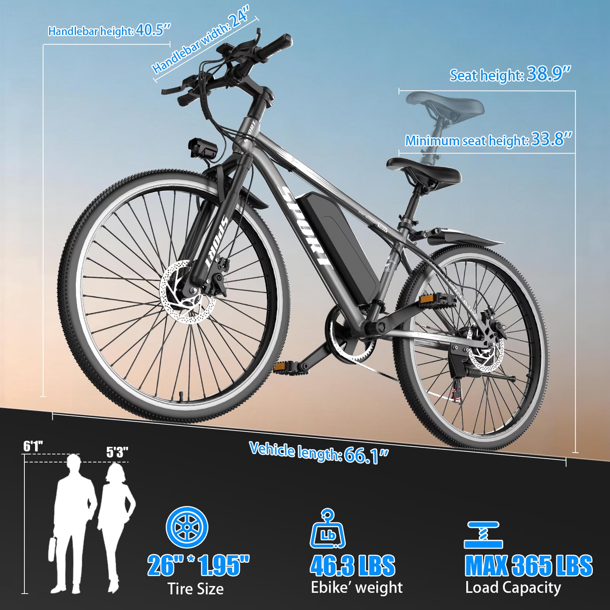 ASKGO 750W Rated Electric Bicycle 48V 15Ah,26'' Mountain Ebike 25MPH 45-65Miles Range,Removable Battery Adult Electric Bike Ages16+UL2849