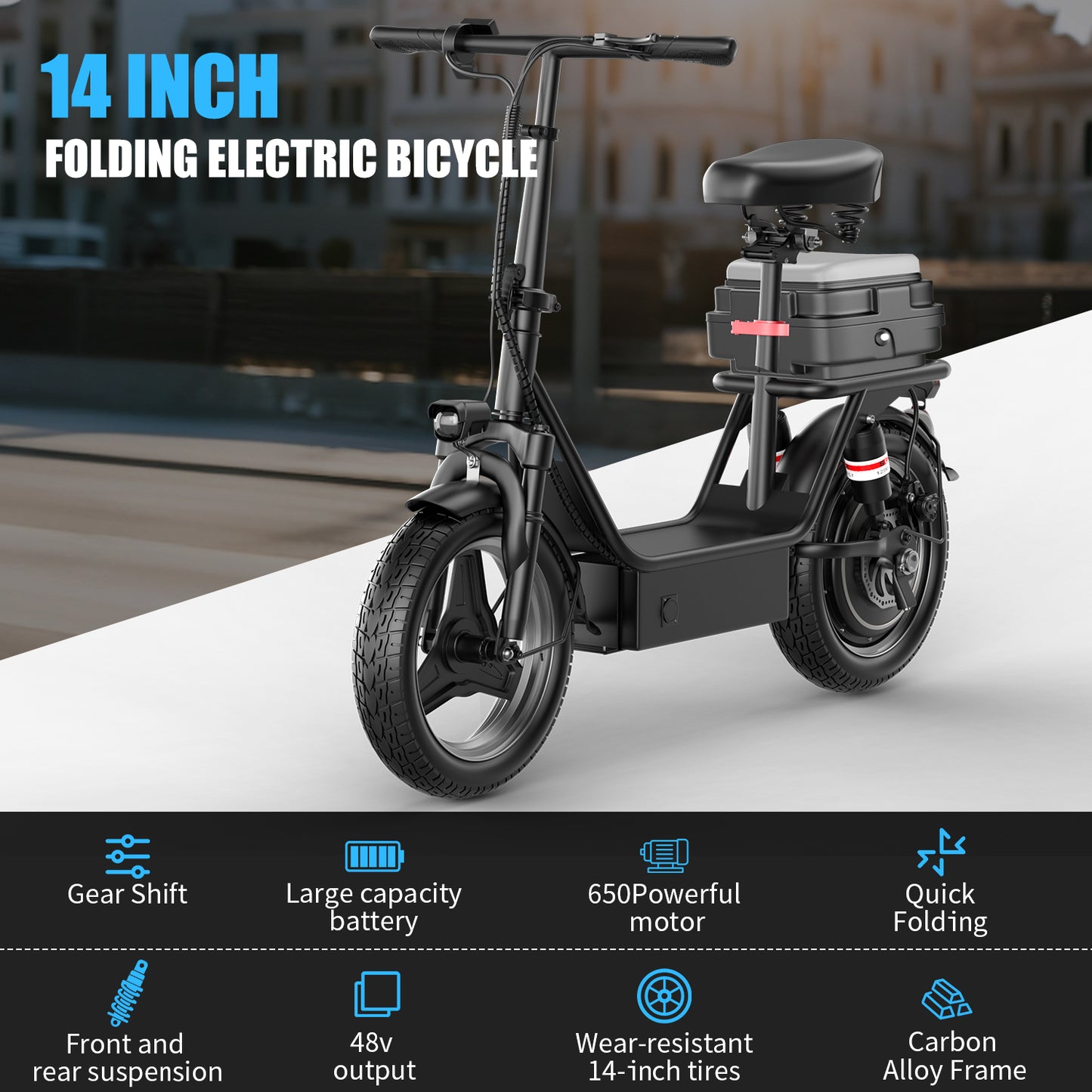 k11 Electric Scooter with Seat,1200W Peak Motor, 25 MPH 750Wh 35-45 Miles , 14" Foldable Commuting Electric Scooter with Box (Removable), Ample Storage for Pet & Cargo,UL2722,330LBS Capacity