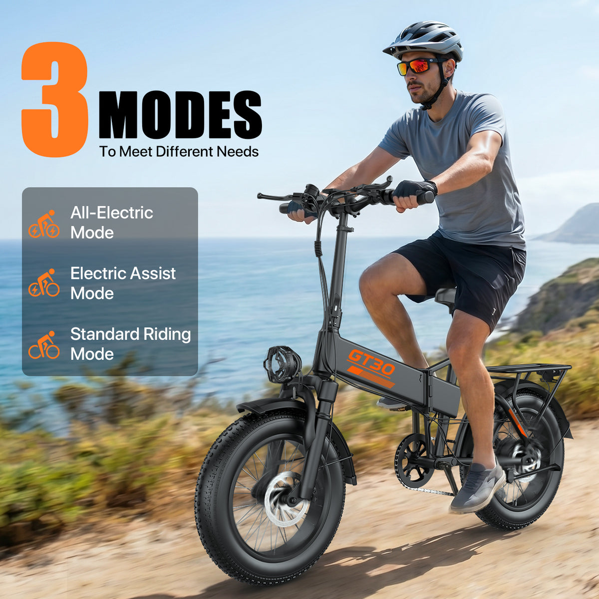 ASKGO 750W Rated Folding Electric Bike-GT30, 48V 20Ah Battery 28MPH 65Miles Range 20" Fat Tire E-Bike with Rear Rack for Adults,7 Speeds,UL2849