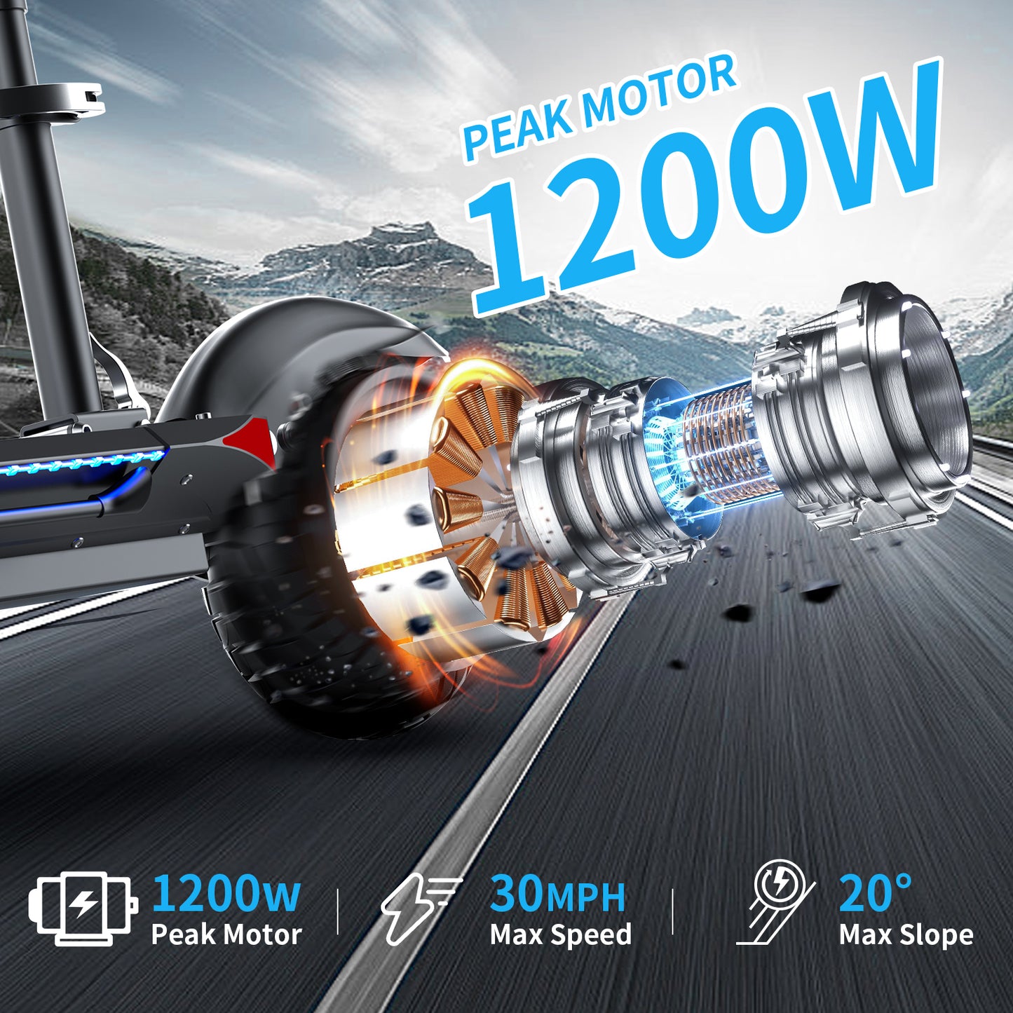 ASKGO Q2 1200W Peak Off Road Electric Scooter for Adults ,3 speed&27MPH &35Mile Escooter,48V 15AH Electric Scooter With Detachable/Foldable seat, 10''Tire All Terrain，330LBS Capacity，UL2272