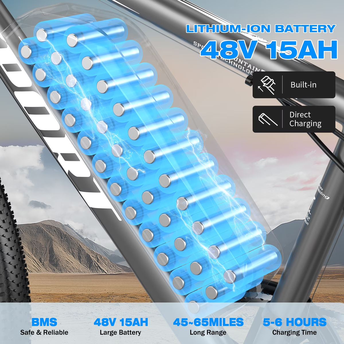 ASKGO 750W Rated Electric Bicycle 48V 15Ah,26'' Mountain Ebike 25MPH 45-65Miles Range,Removable Battery Adult Electric Bike Ages16+UL2849
