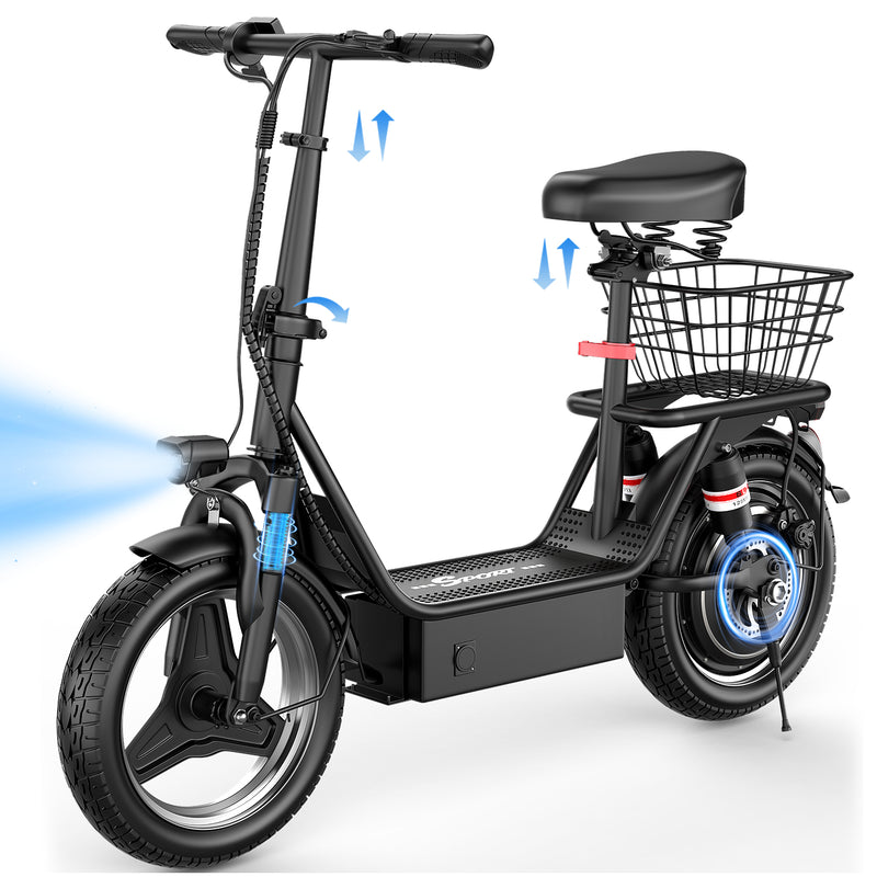 1200W Peak Electric Scooter with Basket or Box(Removable), 48V 15AH Peak Motor, Top Speed25 MPH, 25-30Mile, Adult Wide P