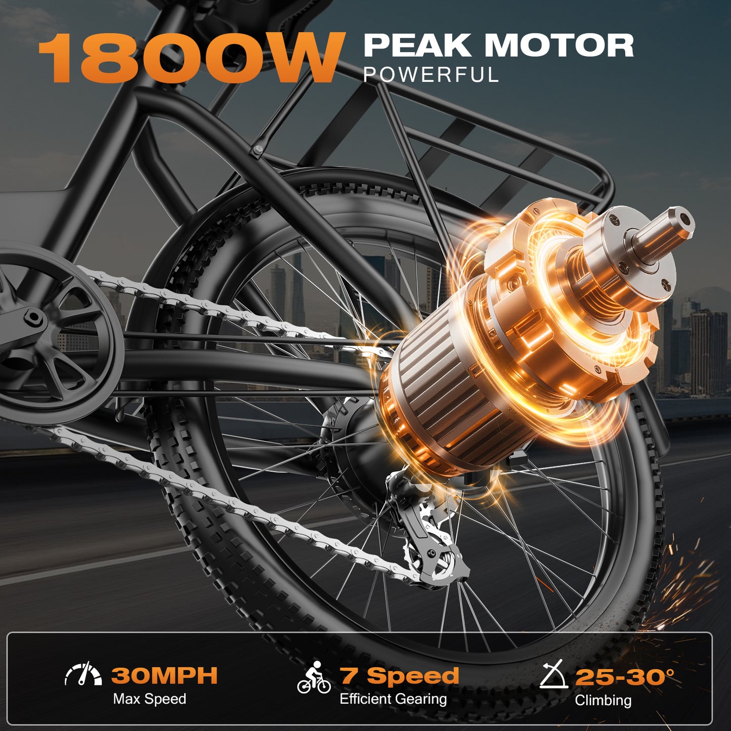 ASKGO F29 Electric Bike for Adults, 1800W Peak 750W Electric Mountain Bike, 30MPH Ebike with 48V 25Ah Removable Battery, 7 Speeds,UL2849