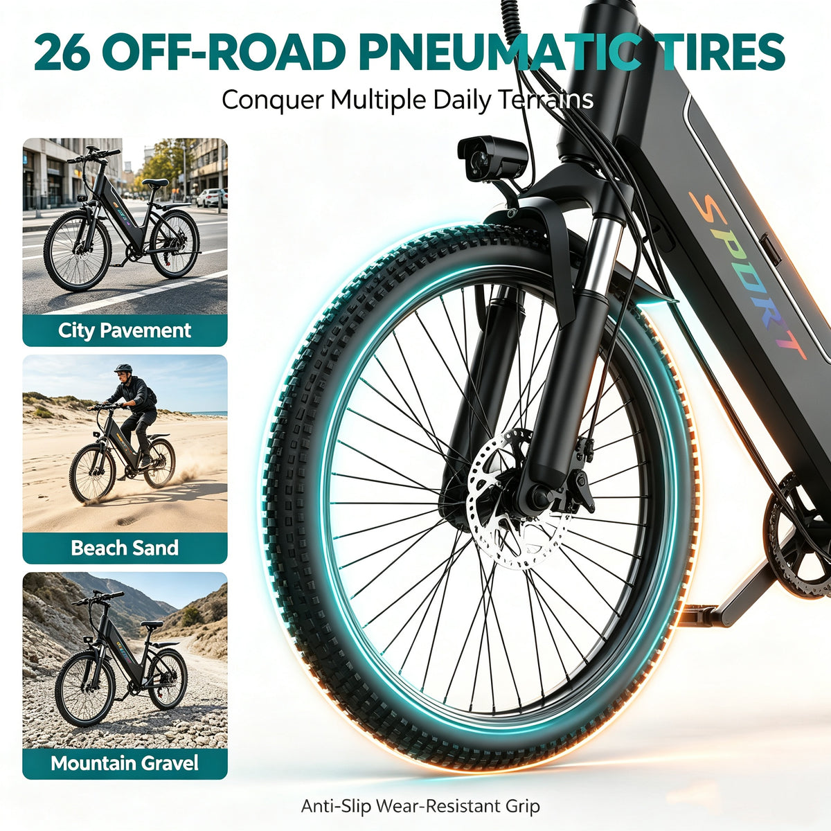 F26-1500W Off-Road Electric Bike, 26" Tire 55 Miles Electric Bike ,48V 10.5 Internal Battery (Removable), Top Speed 30MPH, Electric Mountain Bike Beach Bike, Professional 7 Speed UL2849