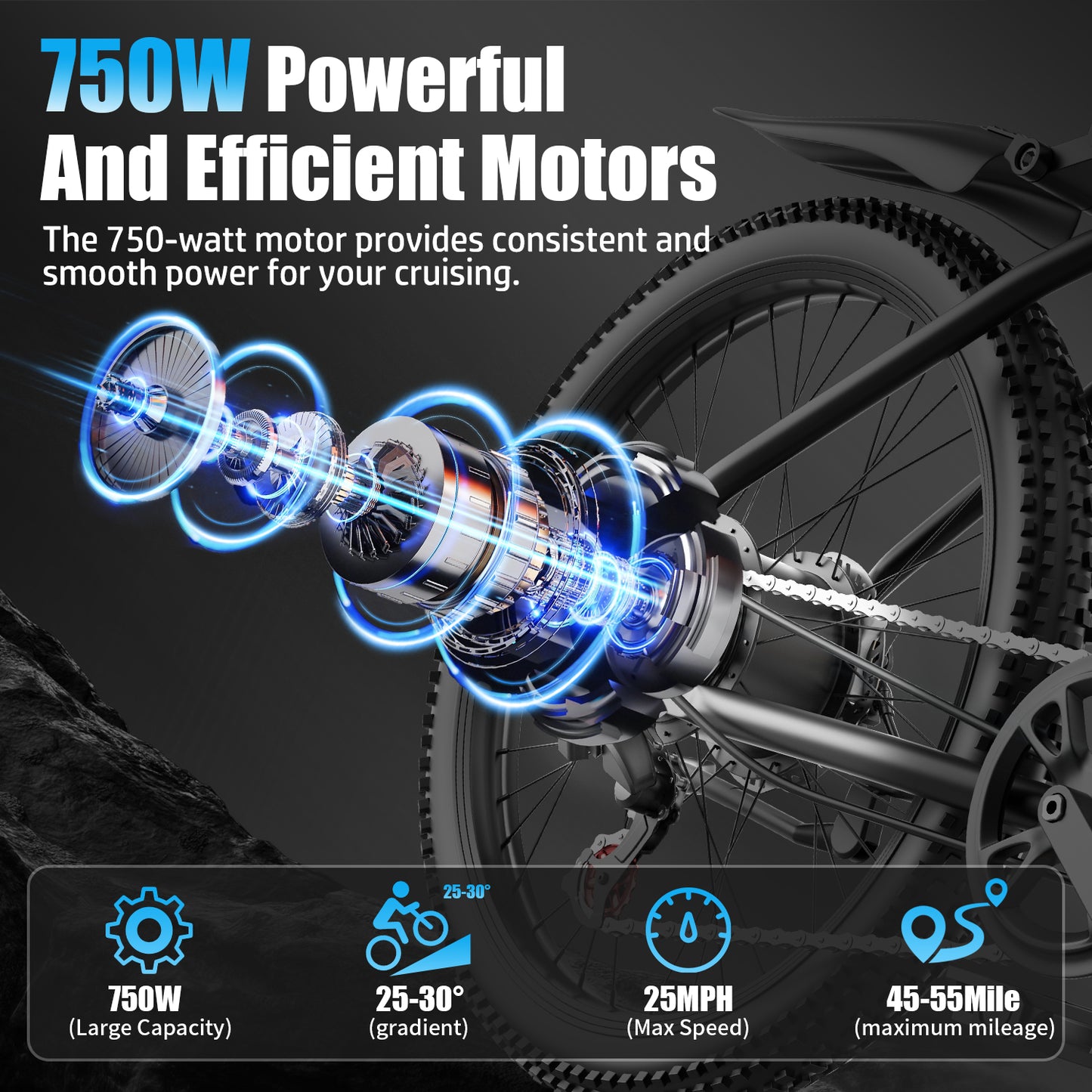 ASKGO F28 Electric Bike for Adults, 750W Motor, 26" Pneumatic Tires, 25mph 45miles Range Mountain Commuter Ebikes, 499WH Removable Lithium Battery, with Front Suspension, 7-Speed Gear