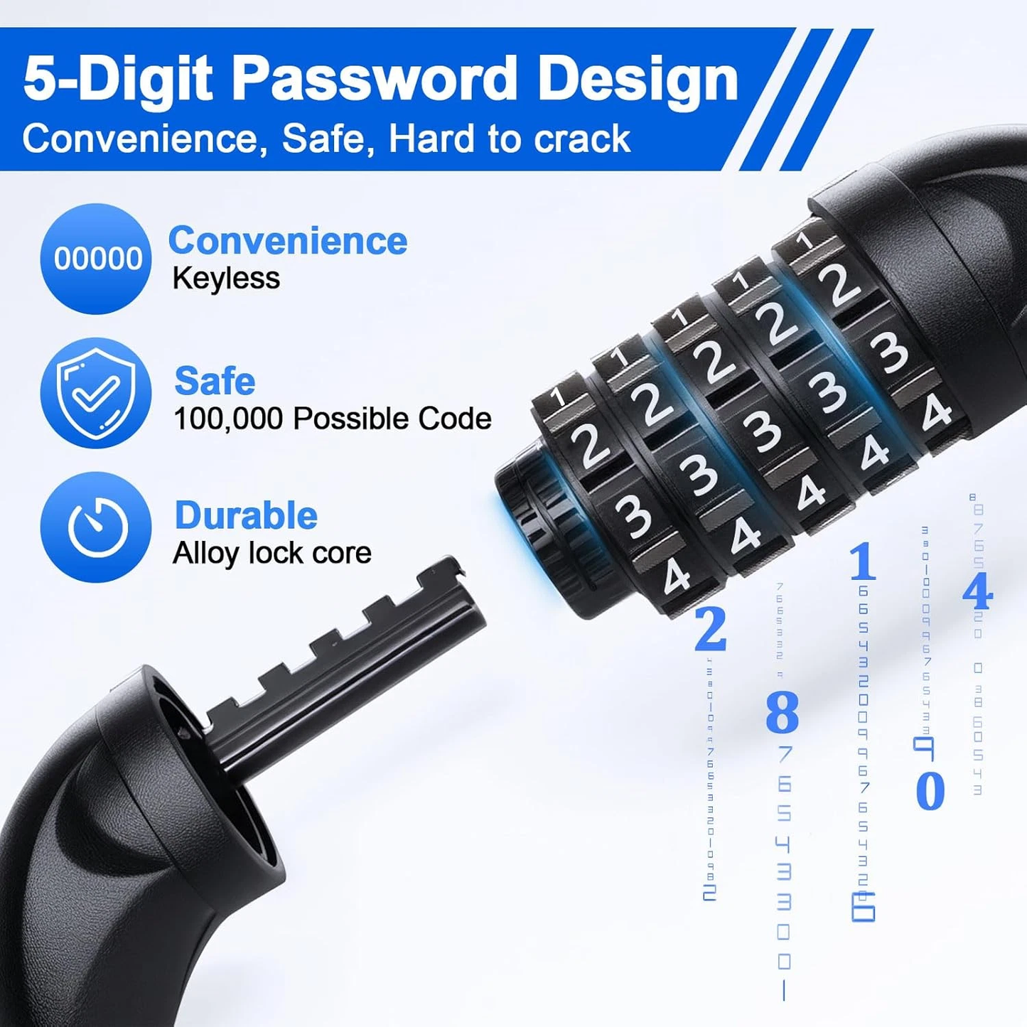 Heavy Duty Bike Lock 5-Digit Combination Password Bicycle Cable High Security US