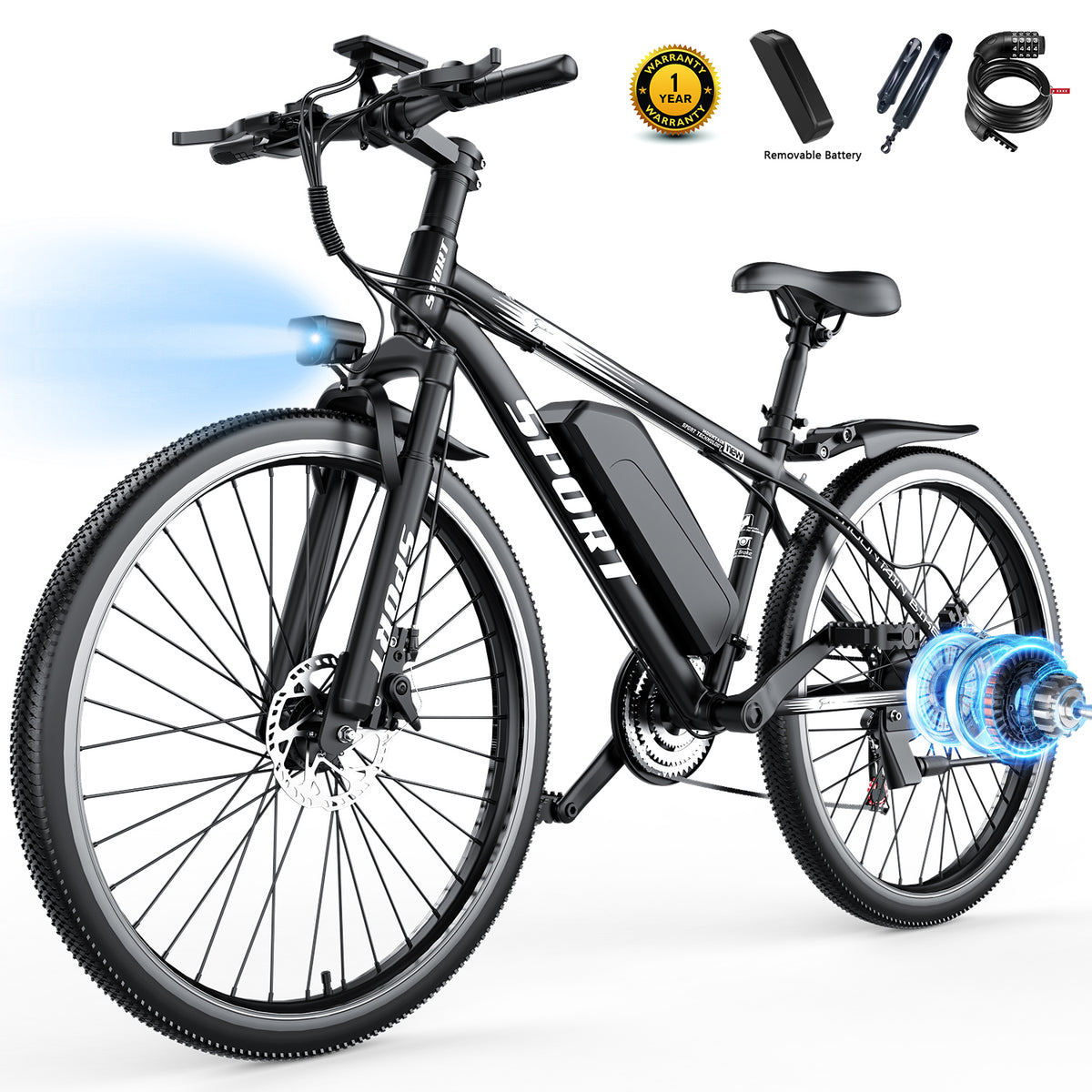 ASKGO 749W Rated Electric Mountain Bike for Adults,48V 10.5A Ebike.45Miles&20Mph,26* All-Terrain Off-Road Ebike, Full Suspension /Disc Brake, 7-Speed,Ages 14+ Class2 UL2849