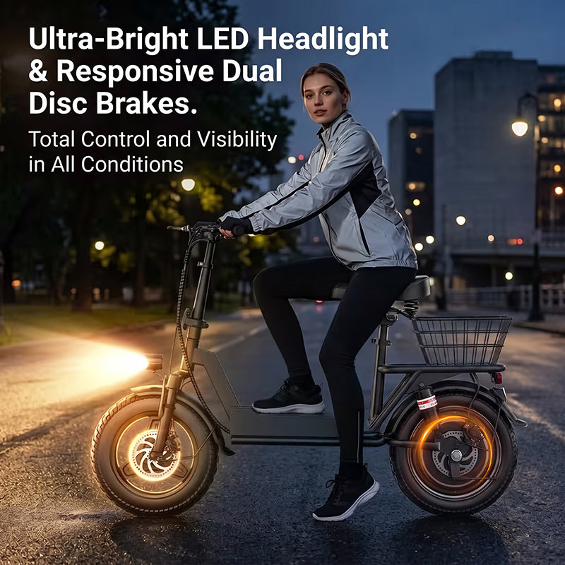 ASKGO 1200W Electric Scooter with Seat for Adults, 48V 15Ah Commuter Escooter 25 MPH 25-35 Miles Range, 14" Tire, UL 2272