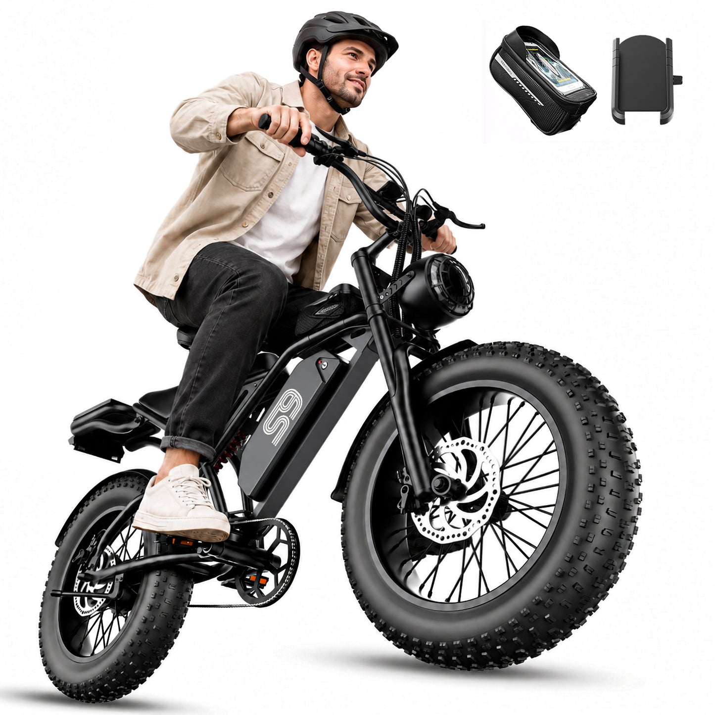 ASKGO S9 Pro 2500W Peak Electric Bicycle 48V 20Ah,20"Fat Tire Off-Road Ebike 30MPH 75Miles Range,Full Suspension,Removable Battery Adult Electric Bike ,NFC Unlock UL2849