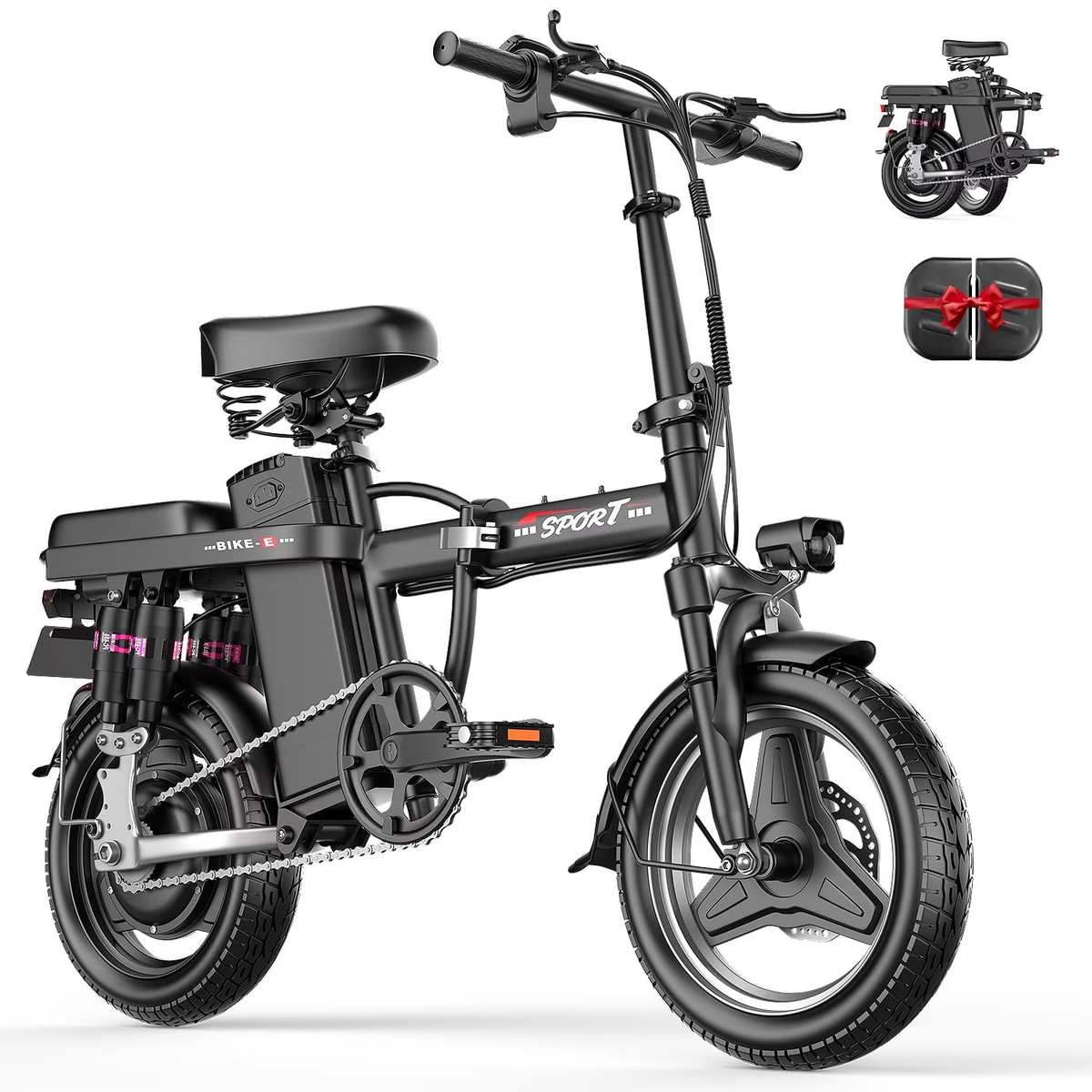 Electric Bike for Adults Teens, 749W Peak Folding Ebike, 25MPH & 25 Miles Range, 14" Commuting Ebike with Dual Suspension & Dual Brake, 3-Speed Modes, Portable Electric Mini Bike,UL2849