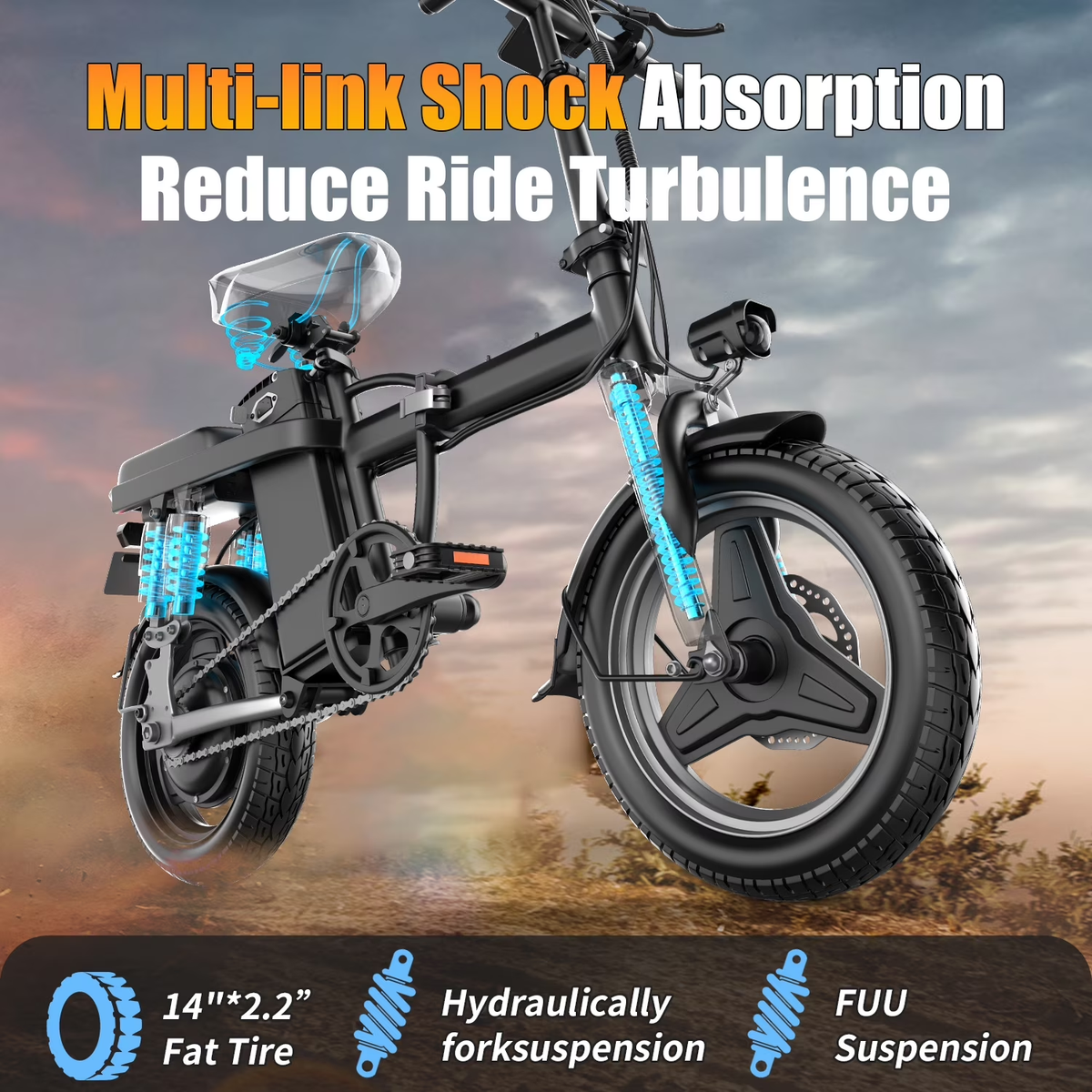 Electric Bike for Adults Teens, 749W Peak Folding Ebike, 25MPH & 25 Miles Range, 14" Commuting Ebike with Dual Suspension & Dual Brake, 3-Speed Modes, Portable Electric Mini Bike,UL2849
