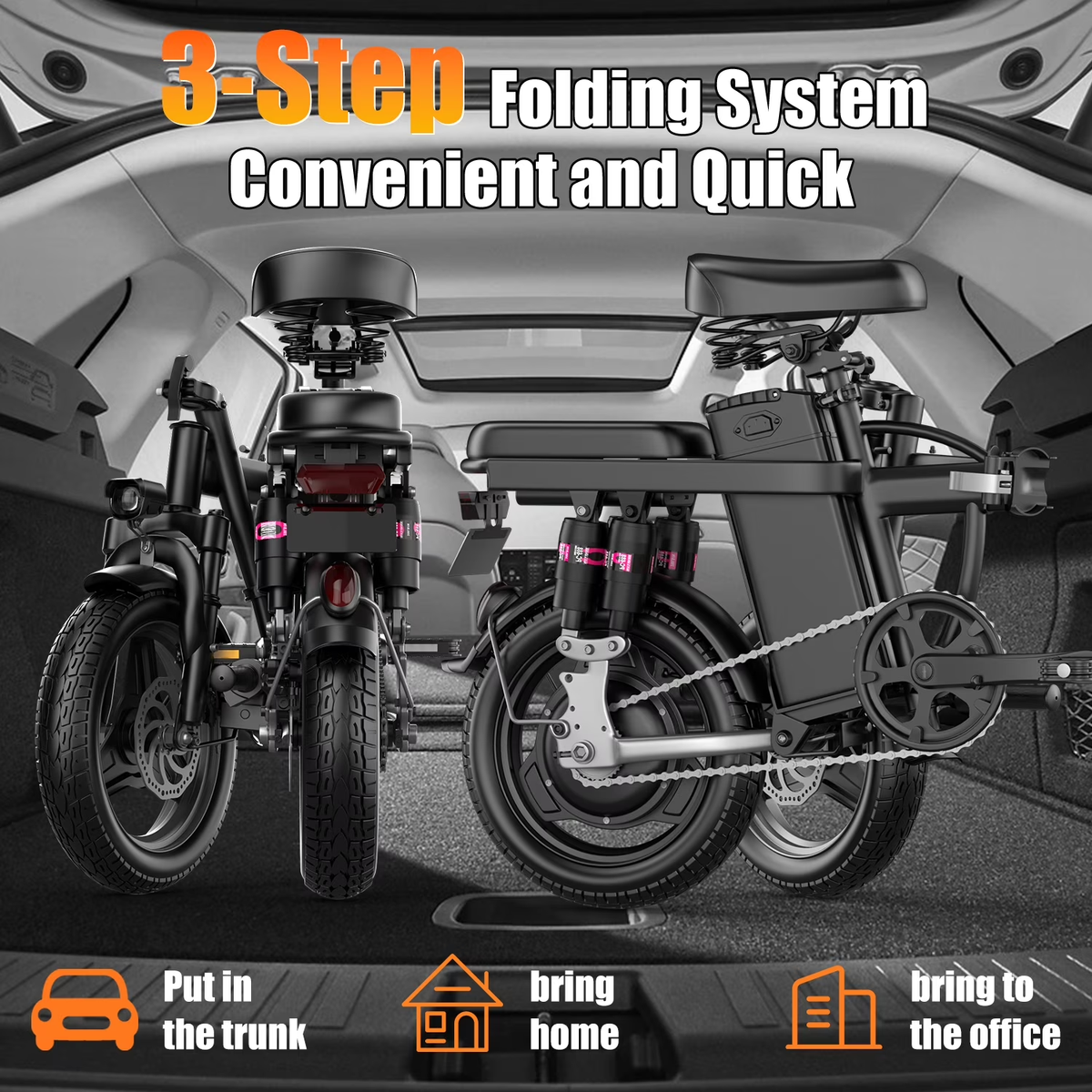 Electric Bike for Adults Teens, 749W Peak Folding Ebike, 25MPH & 25 Miles Range, 14" Commuting Ebike with Dual Suspension & Dual Brake, 3-Speed Modes, Portable Electric Mini Bike,UL2849