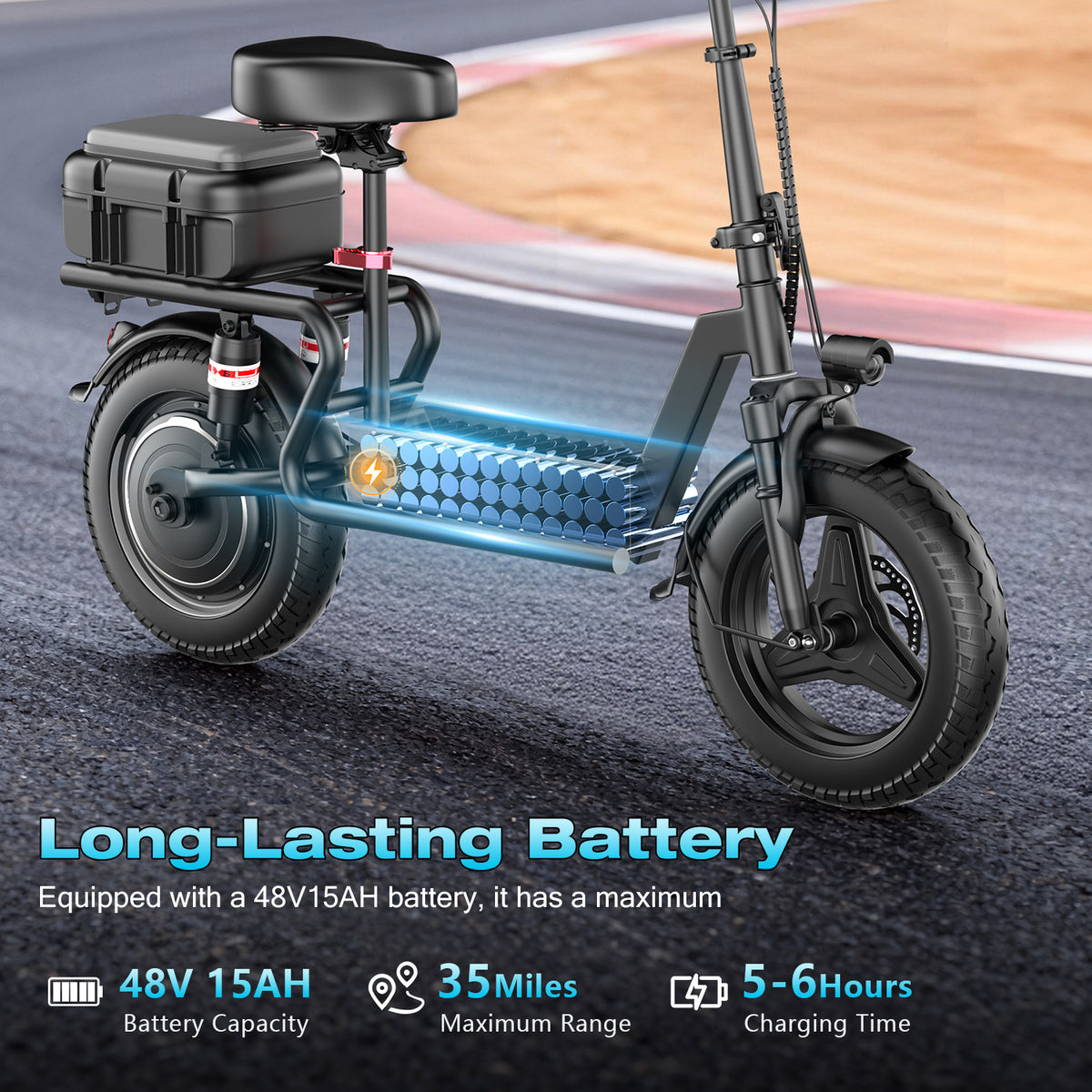 1500W Peak Electric Scooter for Adults 48V 18Ah,14'' Ebike with Seat 25MPH 35-45Miles Range,Wide Pedal Escooter UL2849
