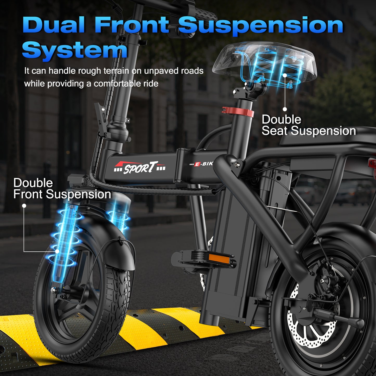ASKGO 750W Rated Foldable Electric Bicycle, 48V 10.5Ah Commuting Electric Bike for Adults, 14" Portable Electric Bicycle with Two Seat,ages14+ UL2849