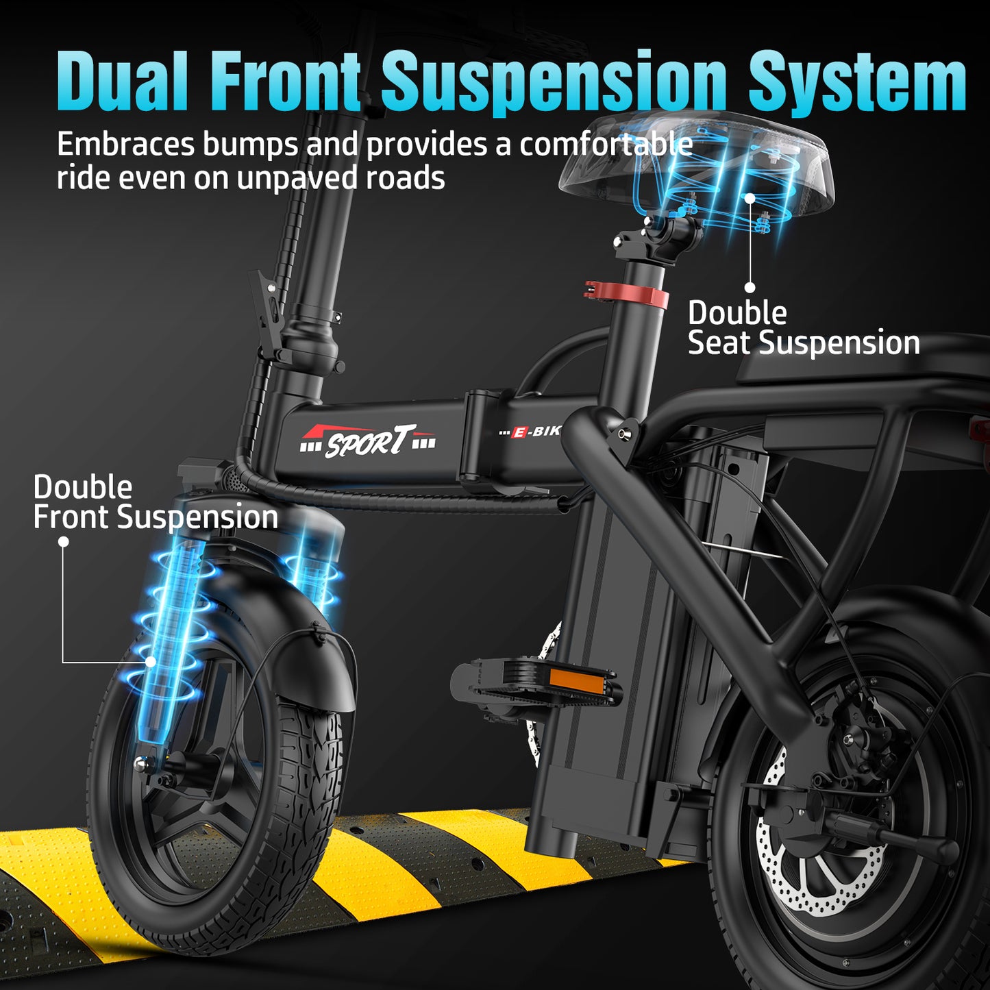 ASKGO 14" Folding Electric Bike for Adults Teens, 1200W Peak Motor 48V/10.5AH Battery, Commuter City Ebike, Electric Bicycle with Two Seats UL2849