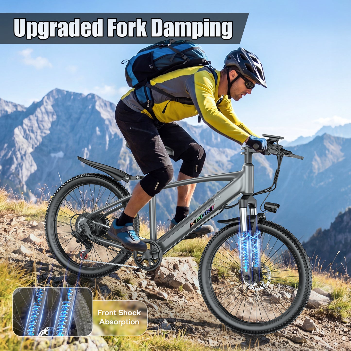 F28-750W Rated Electric Mountain Bike ,48V 10A Off-Road Ebike (Removable Battery）45 Mile Range,26" Pneumatic Tires-UL2849 Certified (Camp,Trail Rid) Ages14+