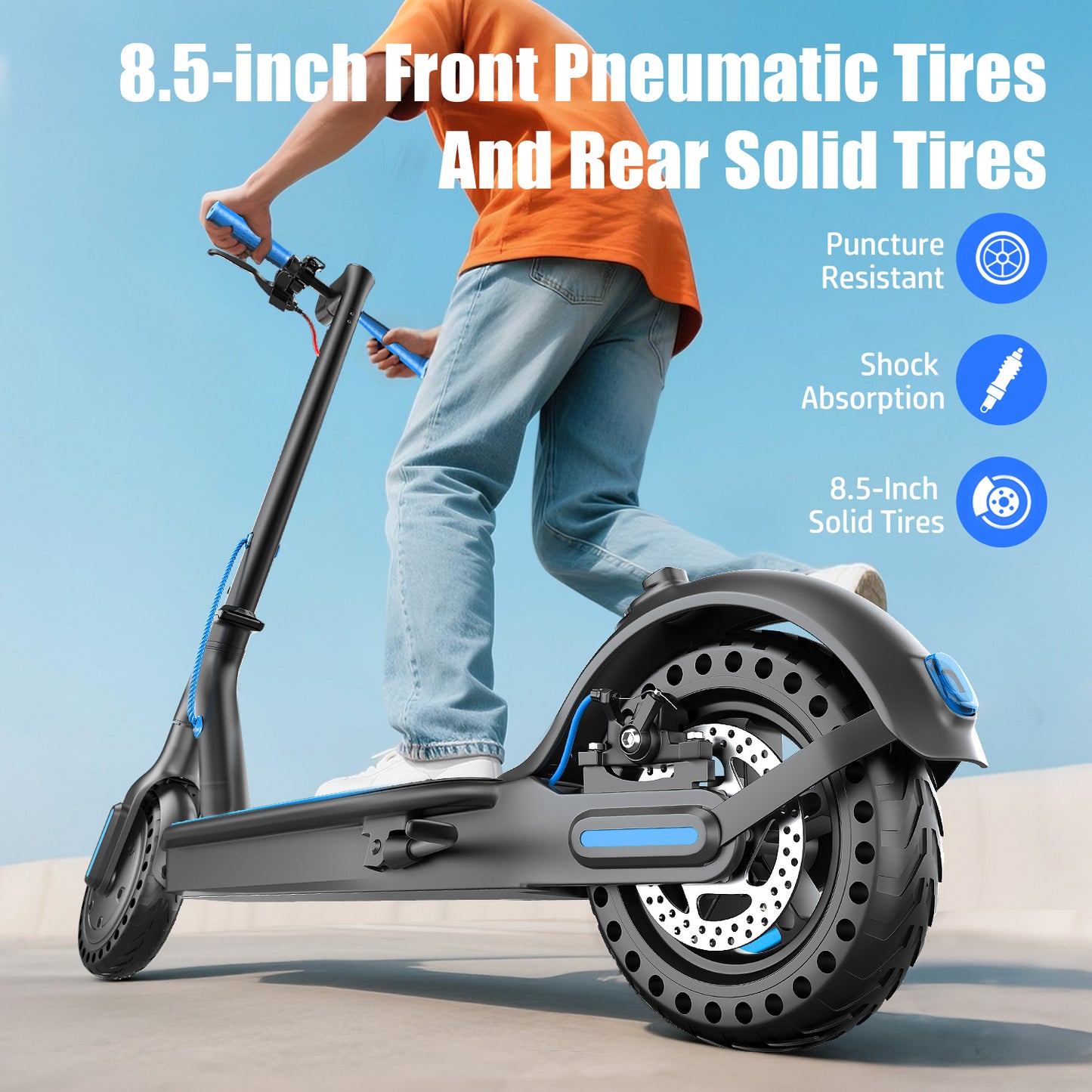 ASKGO Electric Scooter for Adults, 350W Motor, 21Miles Range, 19 Mph, 8.5" Tires, Folding Commuter E Scooter with Dual Suspension and Braking System and App,Maximum load 265 lbs