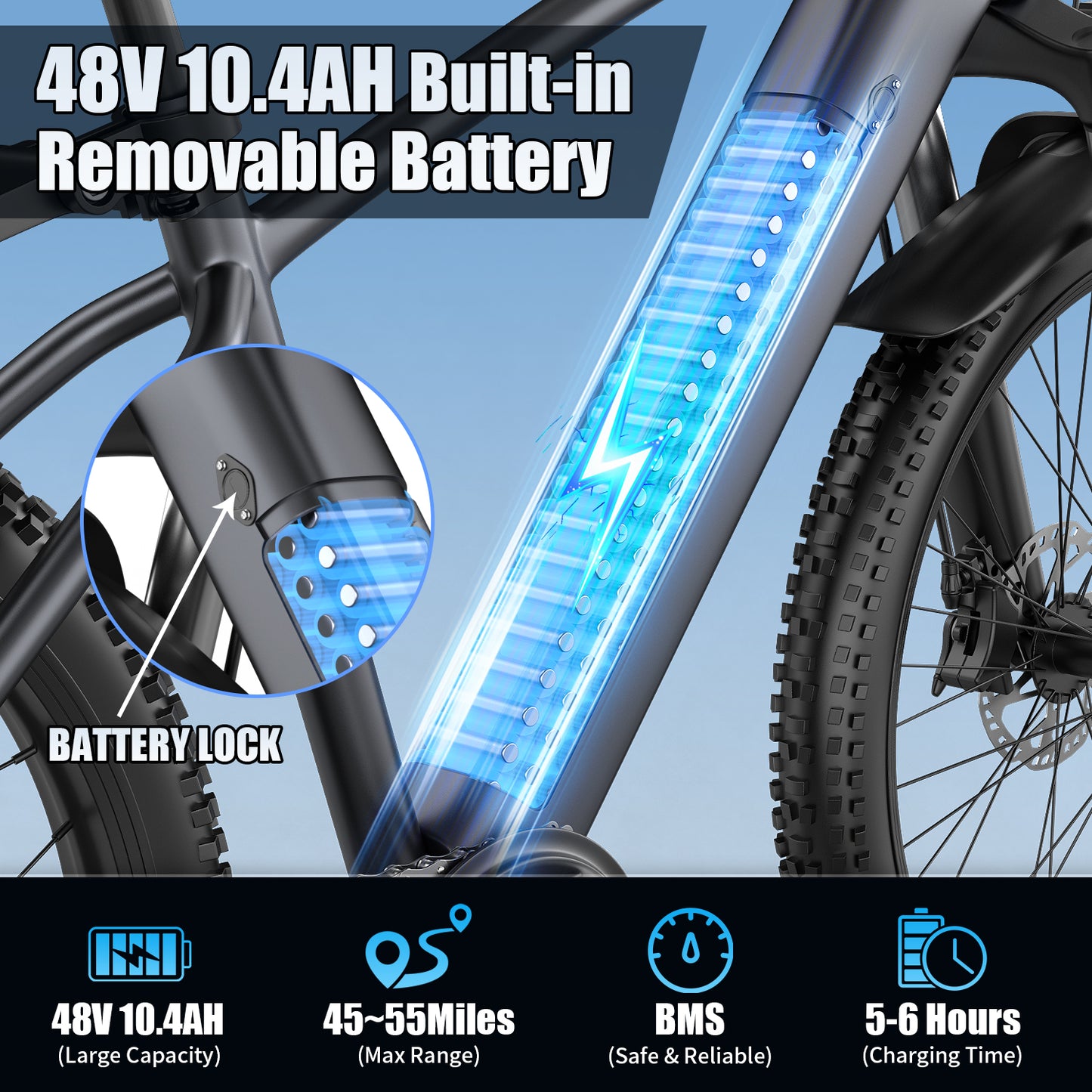 F28-750W Rated Electric Mountain Bike ,48V 10A Off-Road Ebike (Removable Battery）45 Mile Range,26" Pneumatic Tires-UL2849 Certified (Camp,Trail Rid) Ages14+