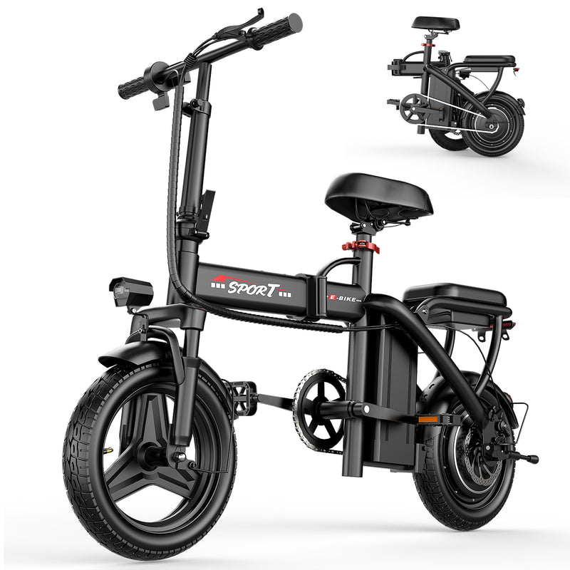 ASKGO 14" Folding Electric Bike for Adults Teens, 1200W Peak Motor 48V/10.5AH Battery, Commuter City Ebike, Electric Bic