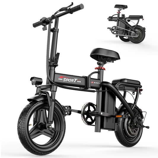 ASKGO 14" Folding Electric Bike for Adults Teens, 1200W Peak Motor 48V/10.5AH Battery, Commuter City Ebike, Electric Bicycle with Two Seats UL2849