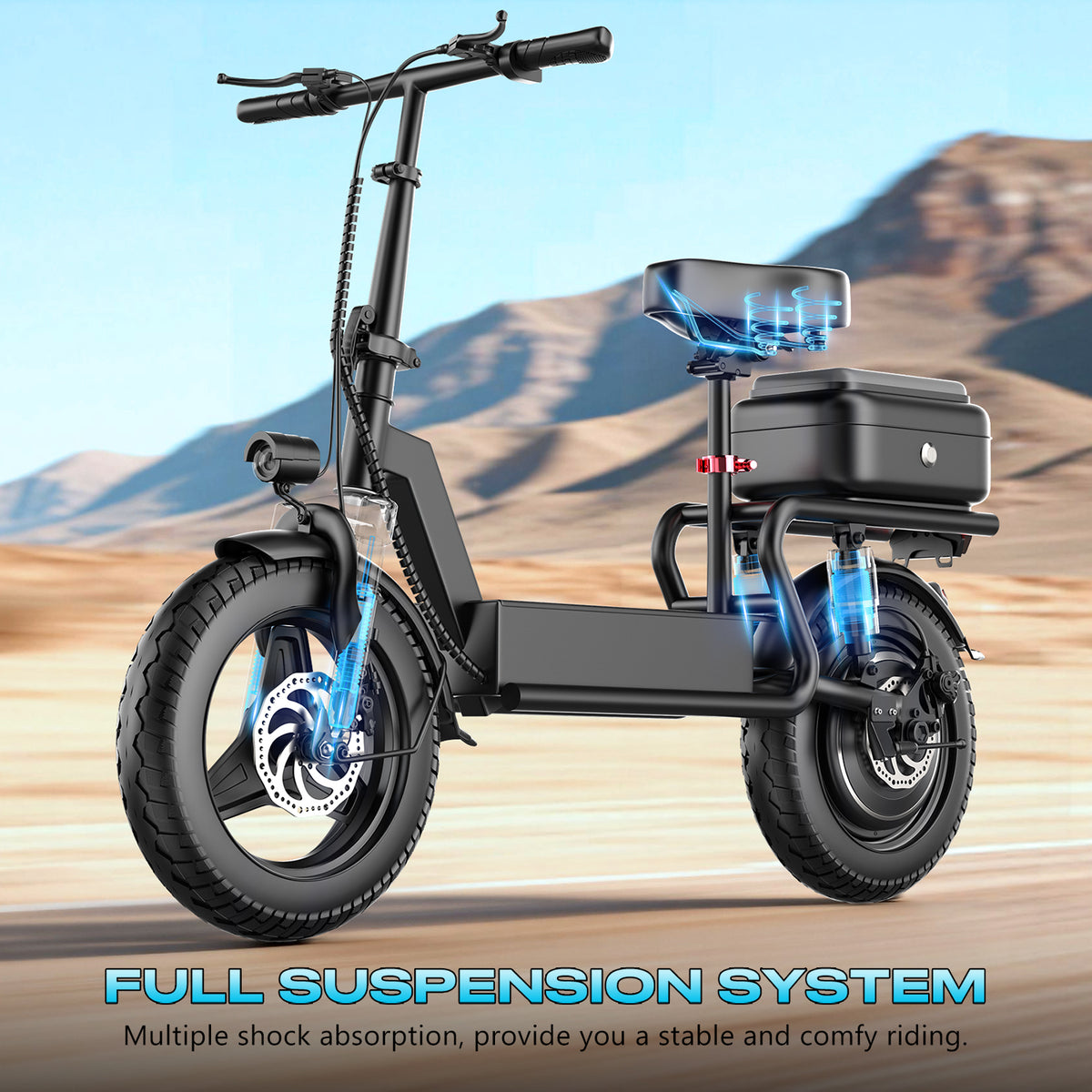 1500W Peak Electric Scooter for Adults 48V 18Ah,14'' Ebike with Seat 25MPH 35-45Miles Range,Wide Pedal Escooter UL2849