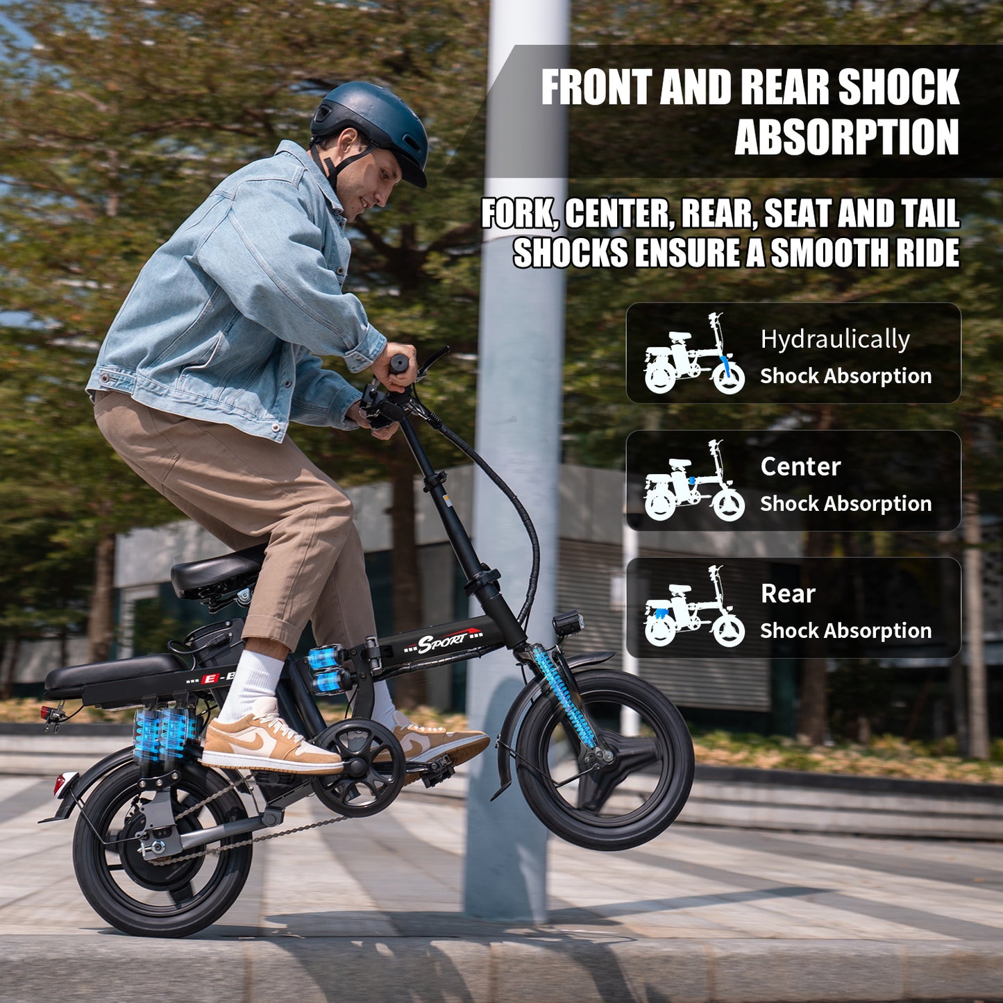 ASKGO F12 1200W Peak Motor ,Folding Electric Bike for Adults Teens ,14'' Commuting Bike, Max 30MPH/35 Miles E-Bike ,3 Speed Double Mini Electric Bike, UL2849
