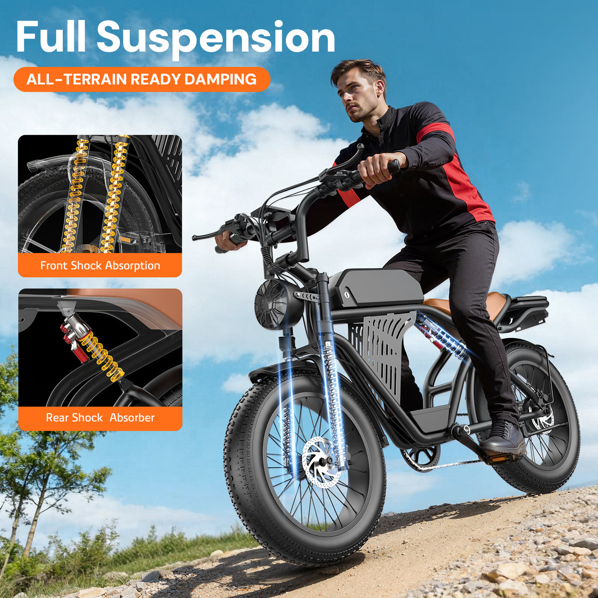 ASKGO Electric Bike for Adults, 750W Rated Electric Dirt Bike, 48V/20AH Electric Bicycle 28MPH, 20"x4" Fat Tire, 65 Miles & UL2849,Ages 16+