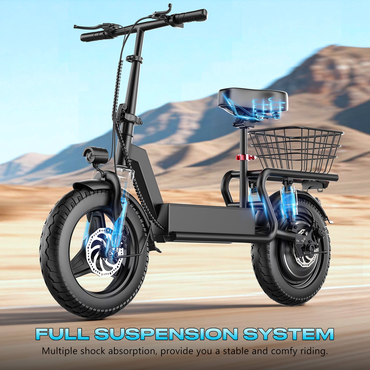 ASKGO 1200W Electric Scooter with Seat for Adults, 48V 15Ah Commuter Escooter 25 MPH 25-35 Miles Range, 14" Tire, UL 2272