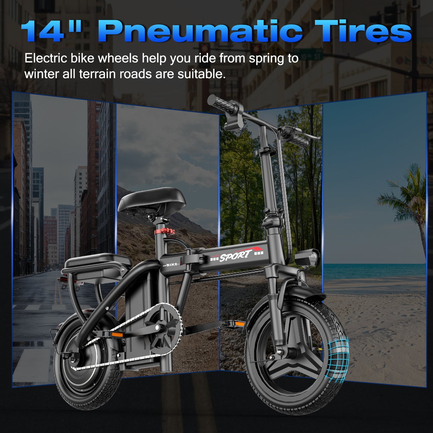 ASKGO 750W Rated Foldable Electric Bicycle, 48V 10.5Ah Commuting Electric Bike for Adults, 14" Portable Electric Bicycle with Two Seat,ages14+ UL2849