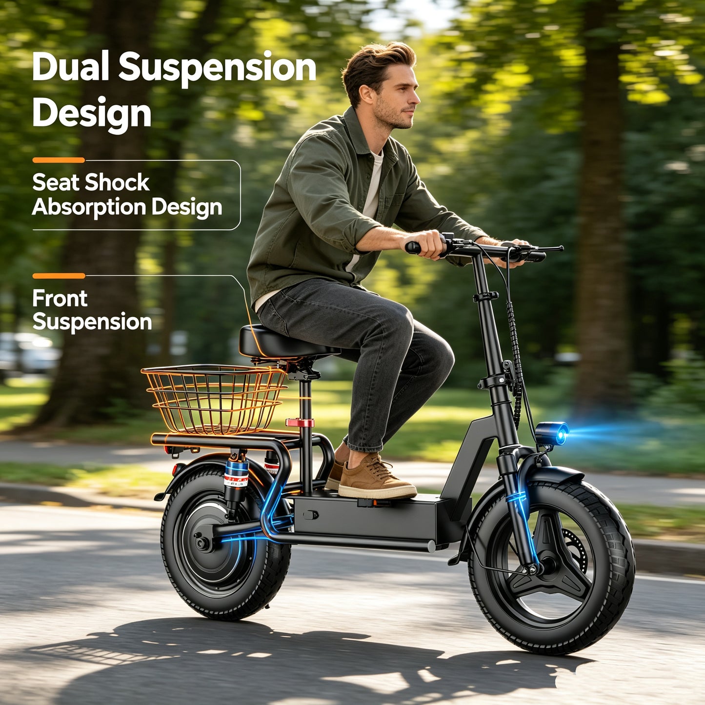 ASKGO 1200W Electric Scooter with Seat for Adults, 48V 15Ah Commuter Escooter 25 MPH 25-35 Miles Range, 14" Tire, UL 2272
