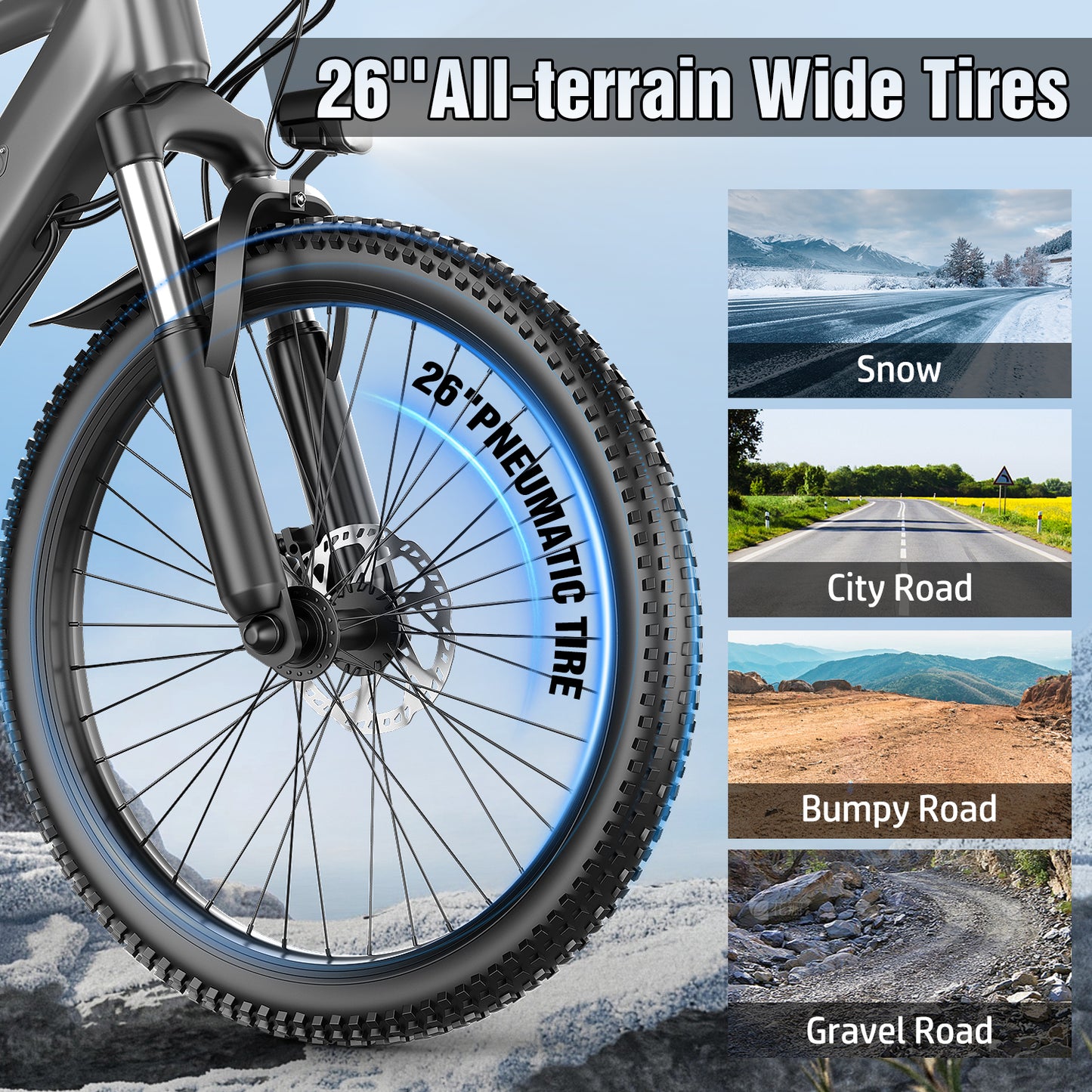 F28-750W Rated Electric Mountain Bike ,48V 10A Off-Road Ebike (Removable Battery）45 Mile Range,26" Pneumatic Tires-UL2849 Certified (Camp,Trail Rid) Ages14+